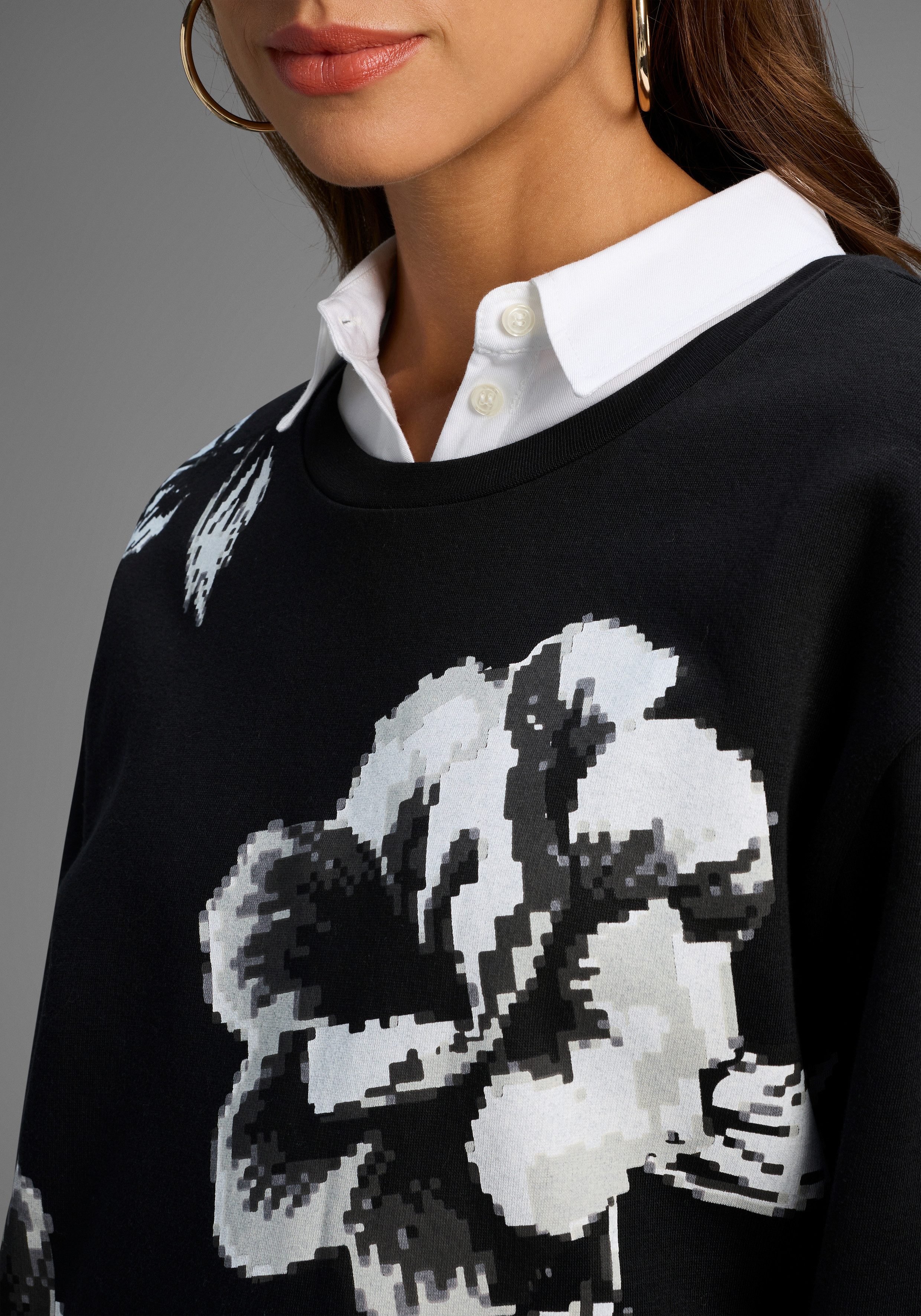 Laura Scott Sweater Weiche Baumwollmischung mit Rundhalsausschnitt und Blumenprint