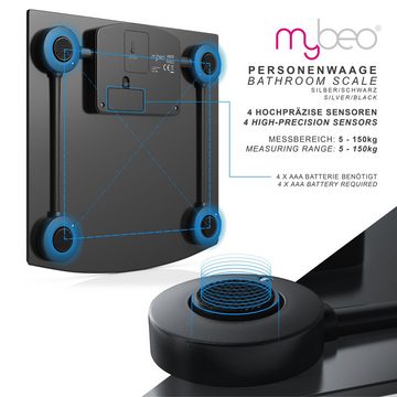 MyBeo Personenwaage, Digitale Edelstahl Körperwaage 3,5" Display, DMS-Sensoren, max. 150kg
