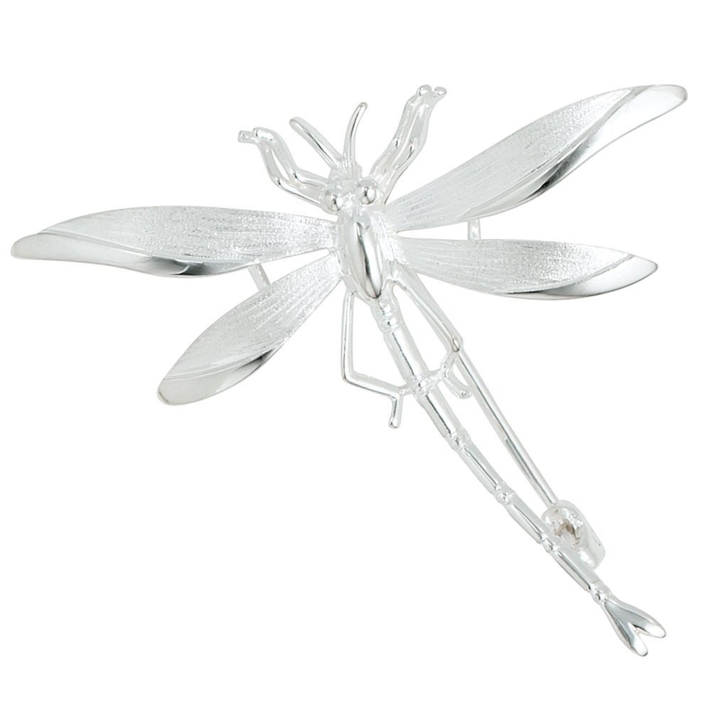 Schmuck Krone Brosche Brosche / Anhänger Libelle aus 925 Silber, Silber 925