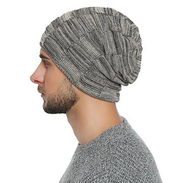 DonDon Beanie Herren Winter long Slouch (Packung, 1-St) Wintermütze, Beanie mit Flechtmuster und Teddyfleece