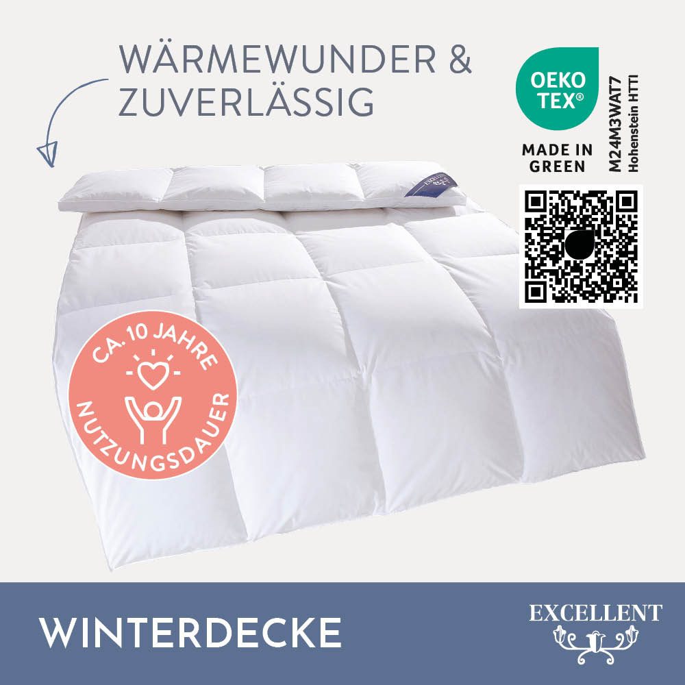 Excellent Gänsedaunenbettdecke Davos, Bettdecken für Sommer und Winter, Decke, Füllung: 100% Gänsedaunen, Bezug: 100% Baumwolle, Bettdecke 135x200 cm, 155x220cm und weitere Größen, Made in Germany