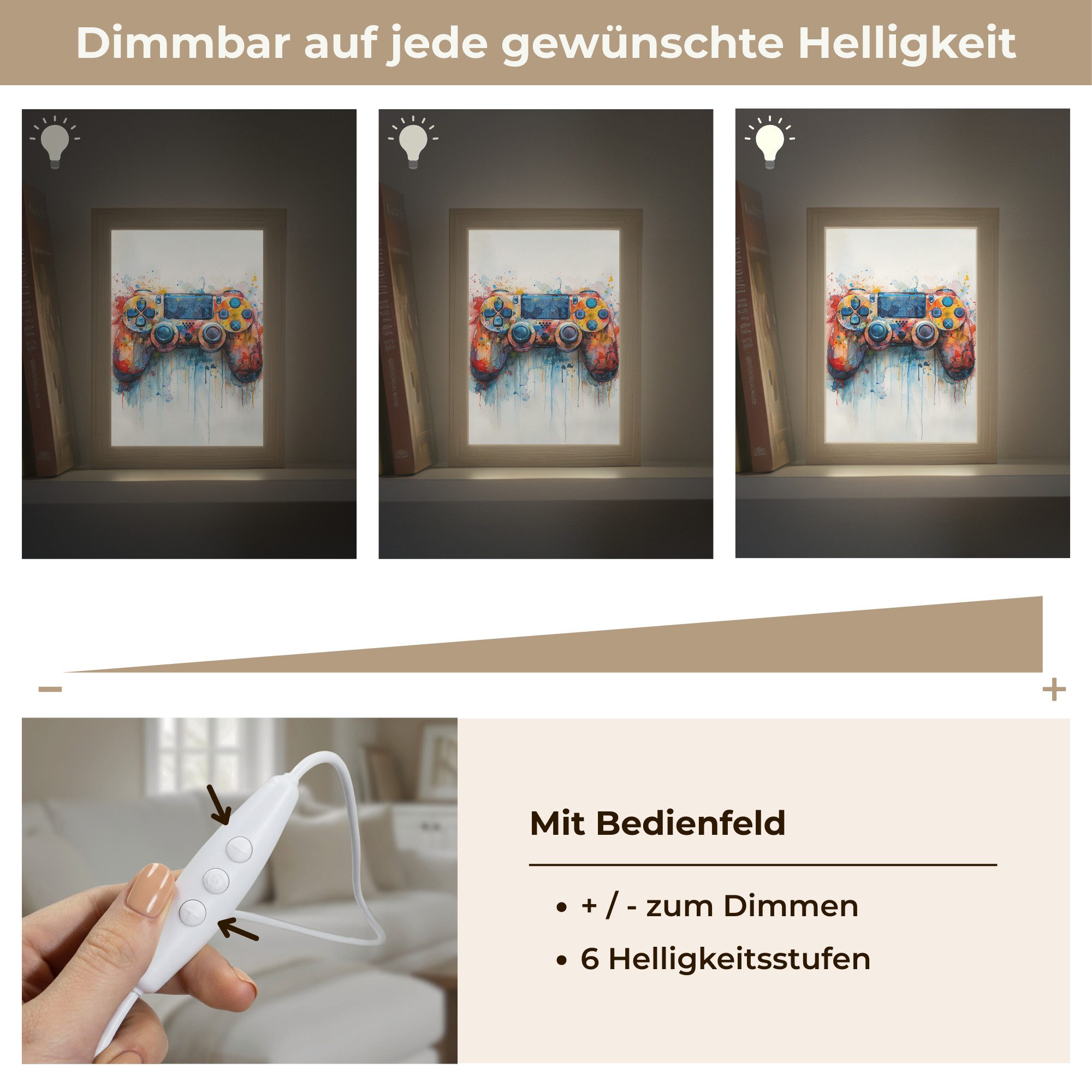 OnlyWow Wandleuchte Lightbox Kinder- und Jugendzimmer - Spiele - Gamecontroller, Dimmbar, Farbwechsel, LED, Warmweiß, Kaltweiß, Neutralweiß Einstellbar, Wandlam – Bild 3 von 5