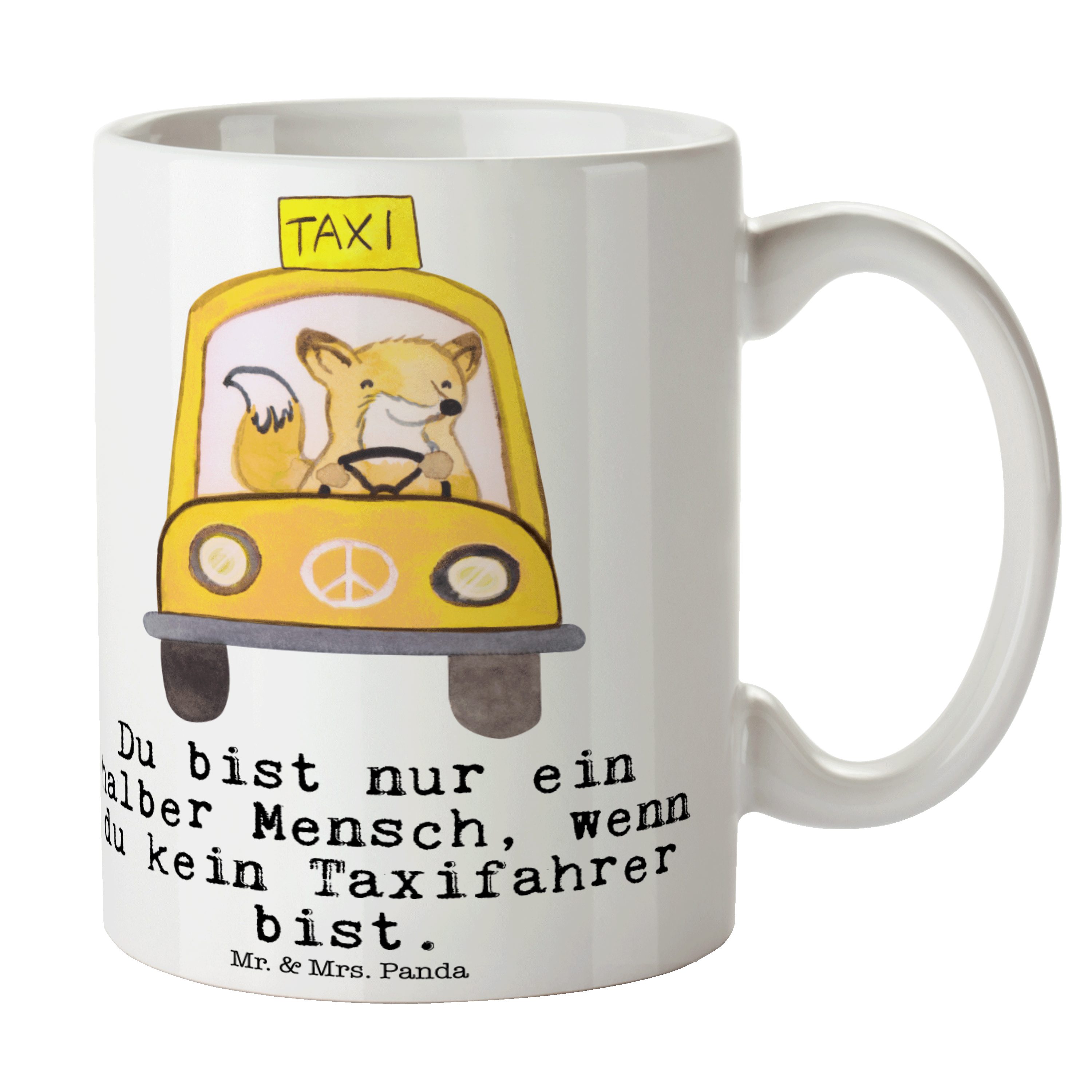Sprü, Keramik Jubiläum, & Panda Abschied, Weiß Tasse Herz - Mr. Mrs. - Taxifahrer Geschenk, mit Tasse