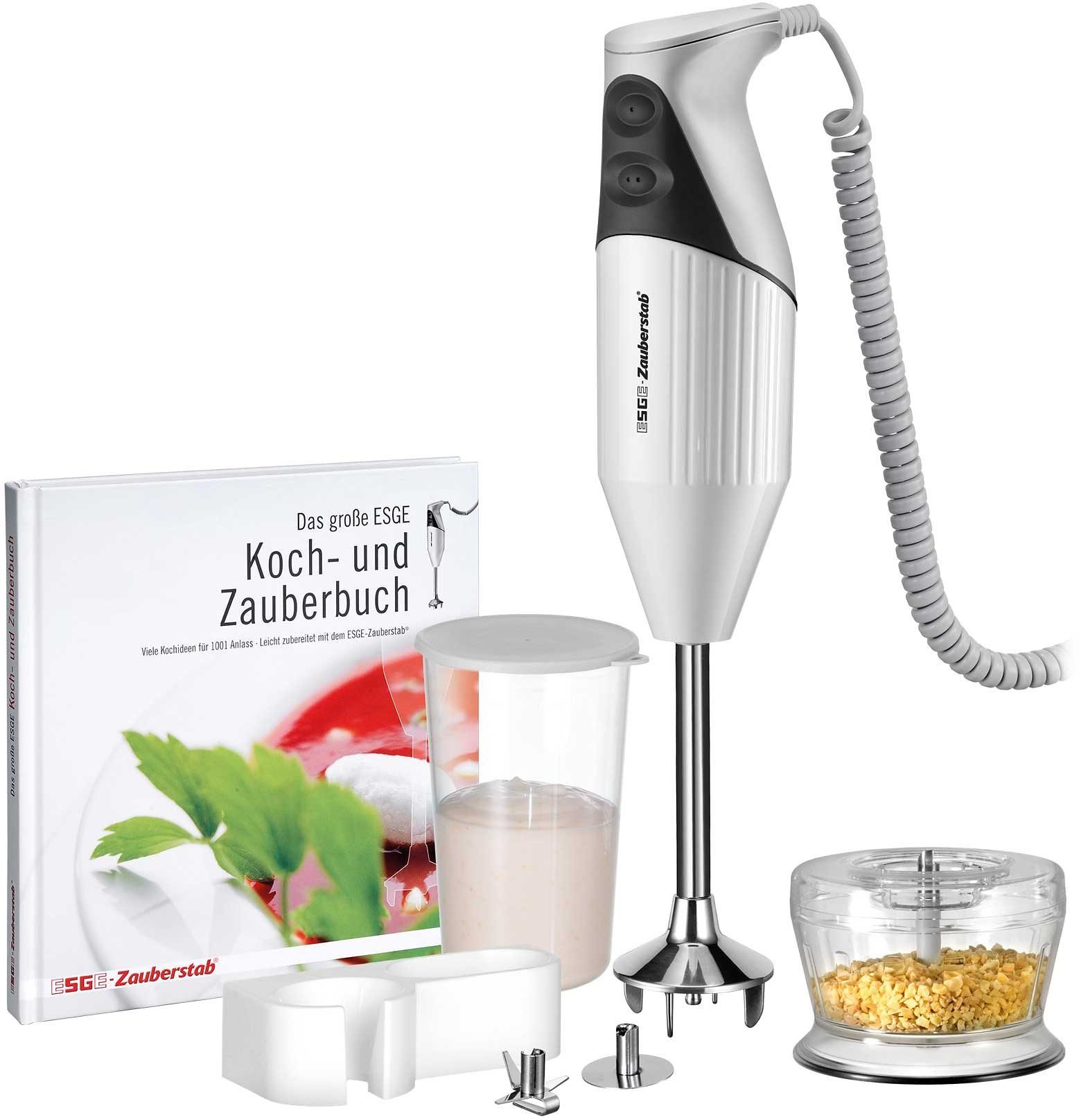 ESGE-Zauberstab Stabmixer M160 G Gourmet mit Zerkleinereraufsatz+Gratis ESGE Zauberstab Kochbuch, 160 W, bis 15.000 U/Min., Spiralkabel