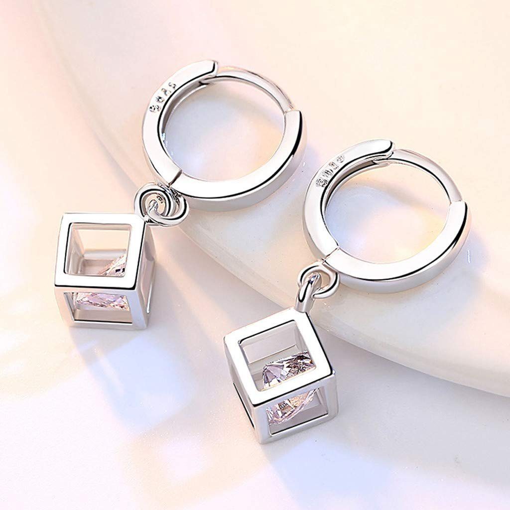Women's Silber Sterlingsilber personalisierte Frauen Ohrringe, POCHUMIDUU Cube 925er Ohrhänger aus S925 für Rubik's Paar Silberschmuck Form