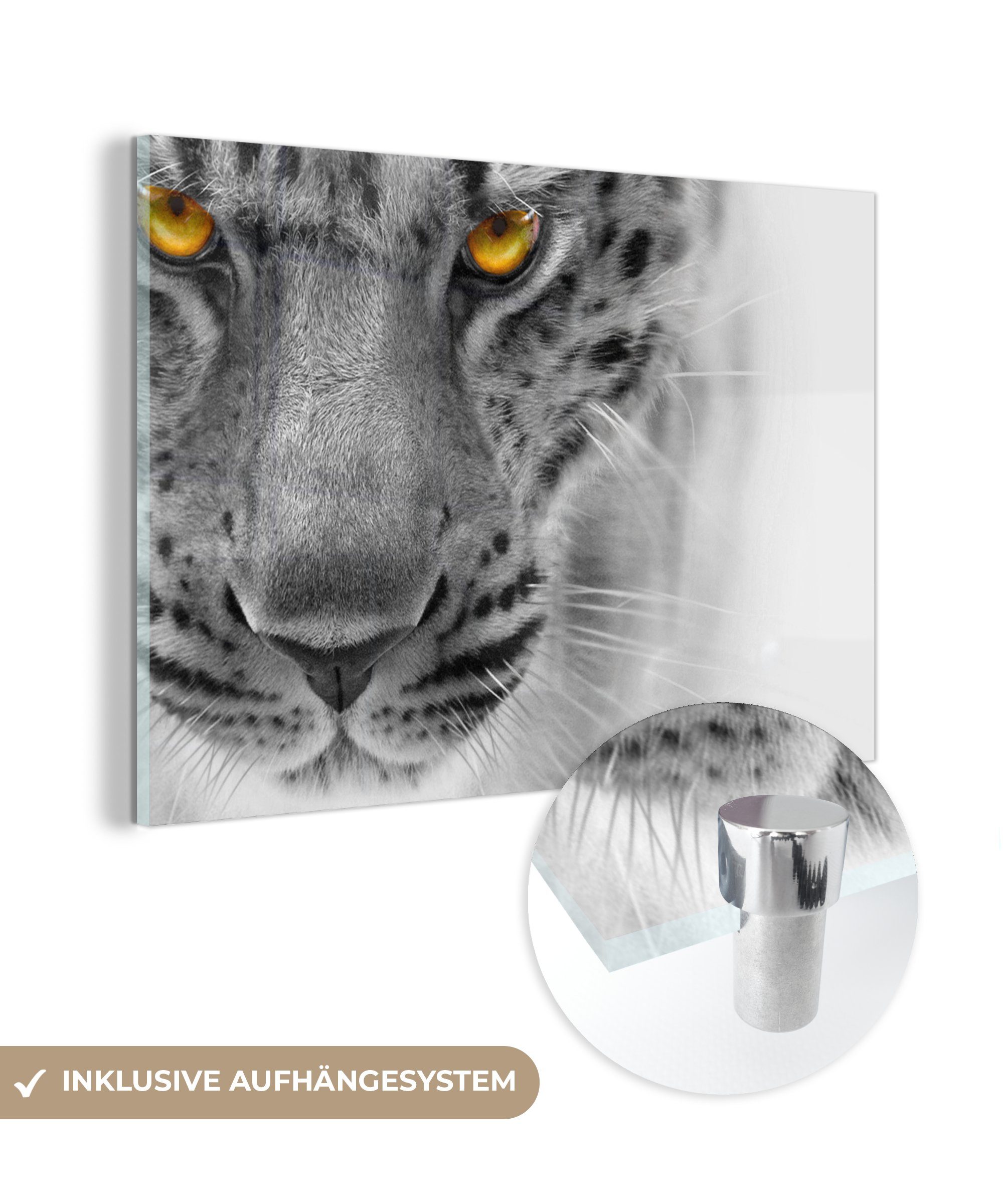 MuchoWow Acrylglasbild Leopard - Augen - Gelb, (1 St), Glasbilder - Bilder auf Glas Wandbild - Foto auf Glas - Wanddekoration