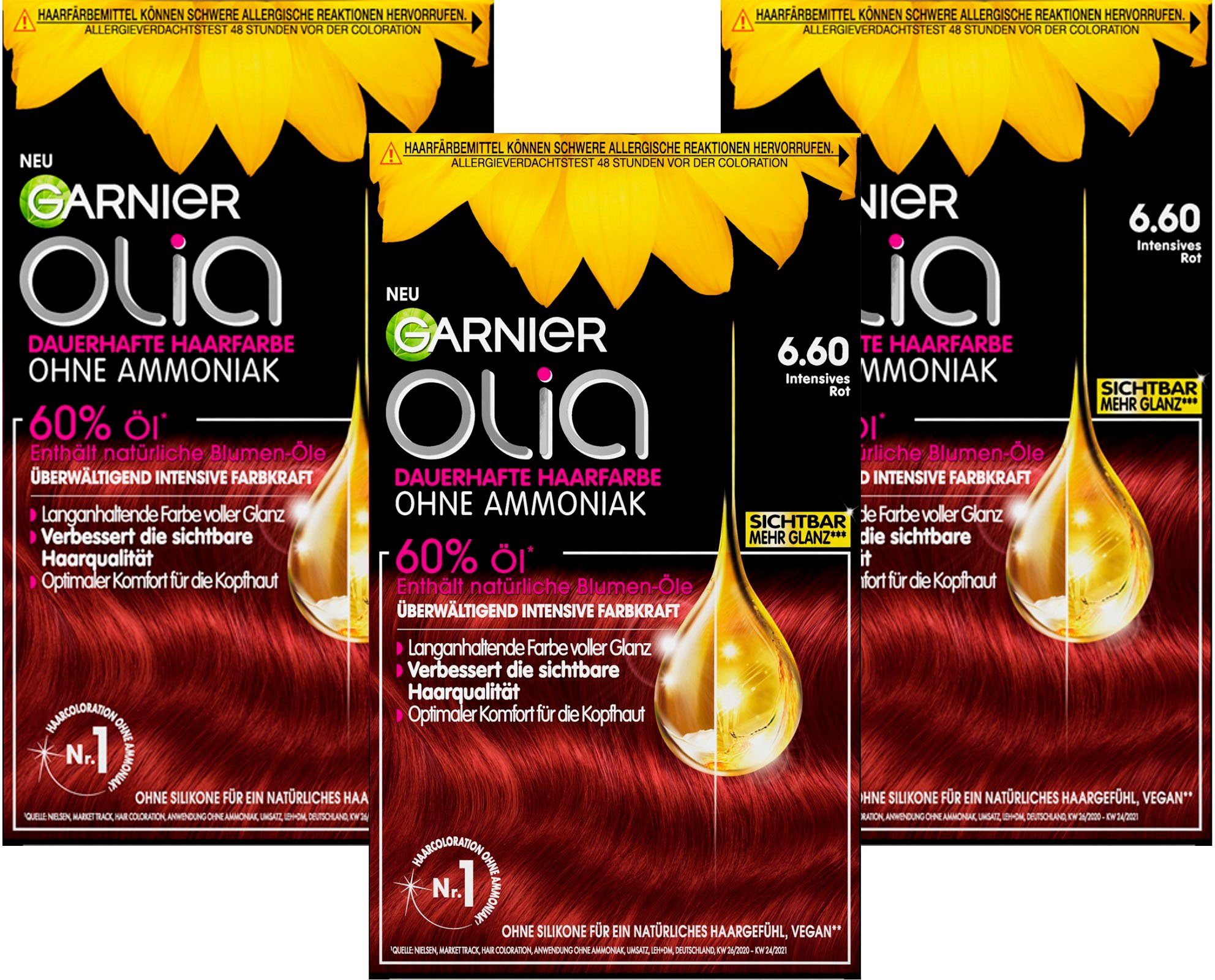 GARNIER Coloration Garnier Olia dauerhafte Haarfarbe, Set, 3-tlg., mit pflegender Formel