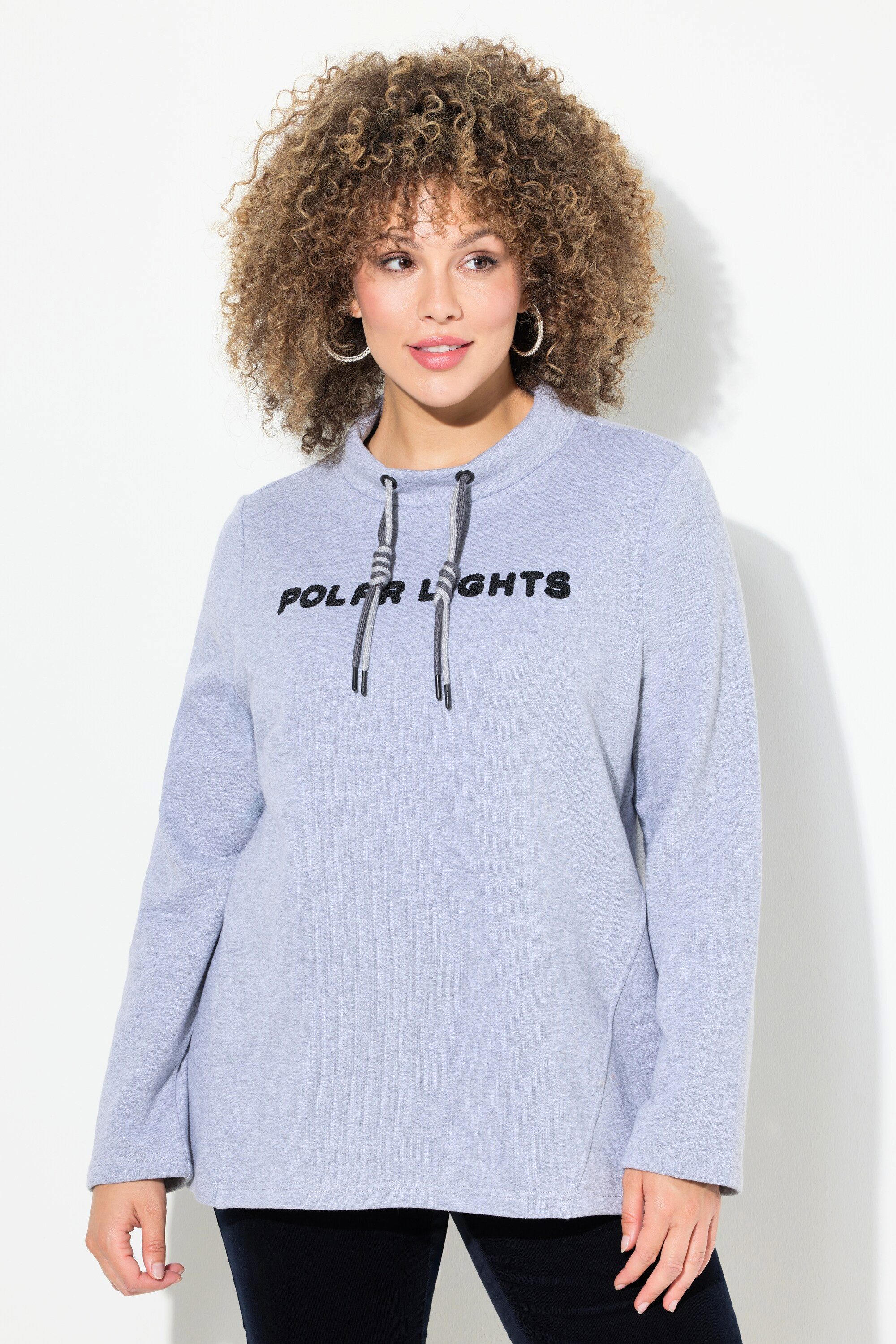 Ulla Popken Sweatshirt Sweater Schriftmotiv Stehkragen günstig online kaufen