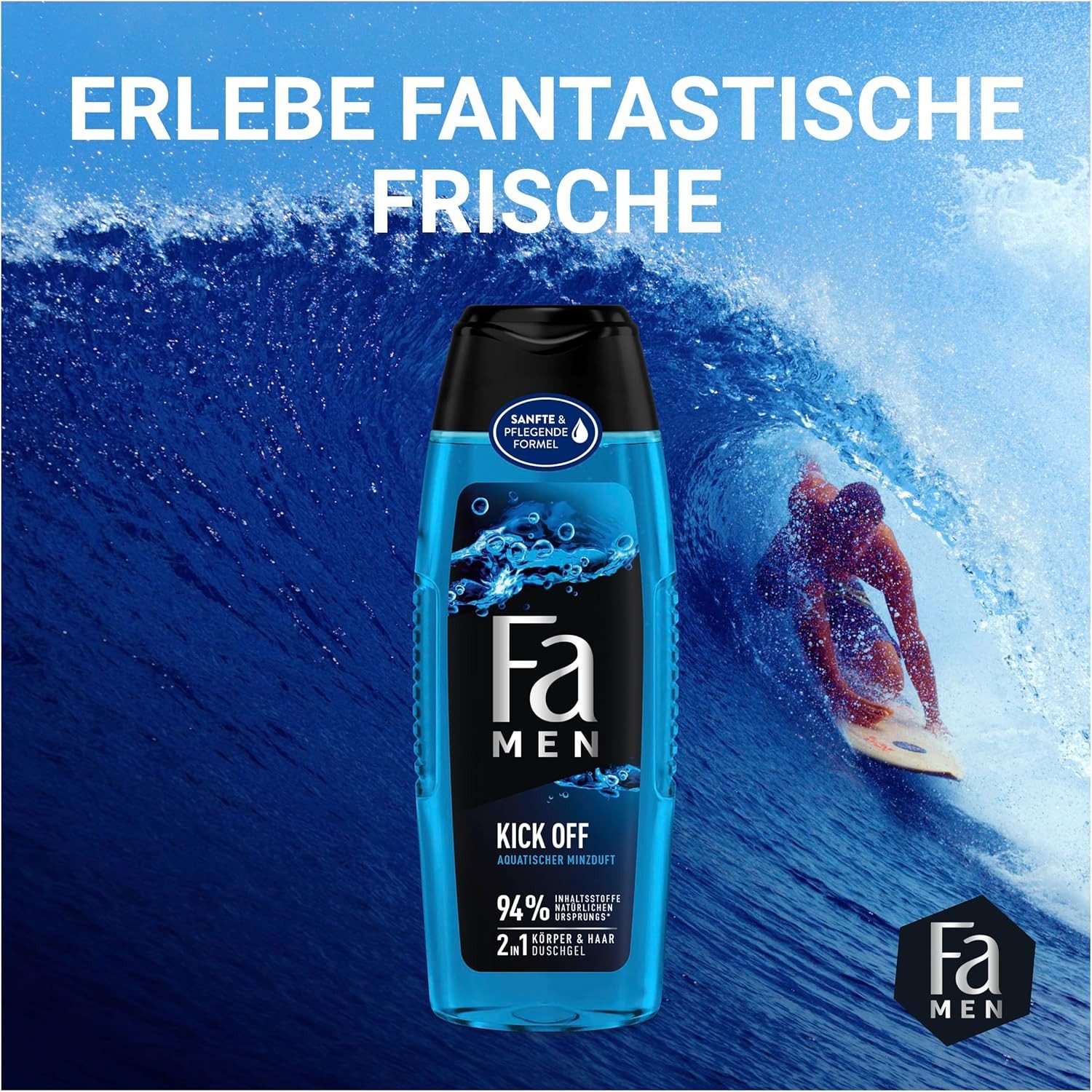 FA Duschgel Duschpflege Men Kick Off, 6x 250 ml, 6-tlg., Vegane Formel, aus 100% recyceltem Material