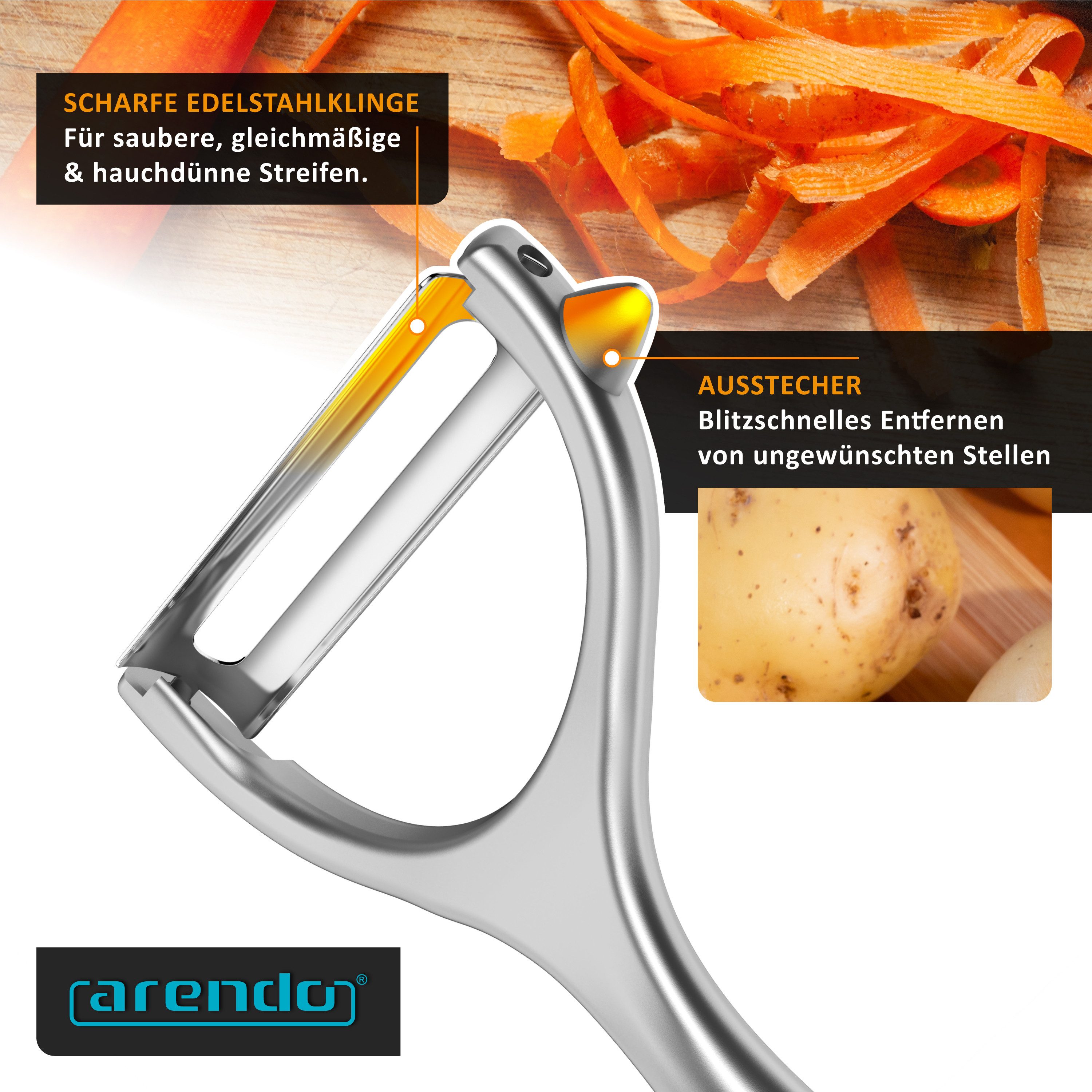 Arendo Sparschäler Breiter Universalschäler für Obst, Gemüse & Spargel, Soft-Touch, (1-tlg), Pendelklinge, Ausstecher, rostfreier Edelstahl, spülmaschinenfest