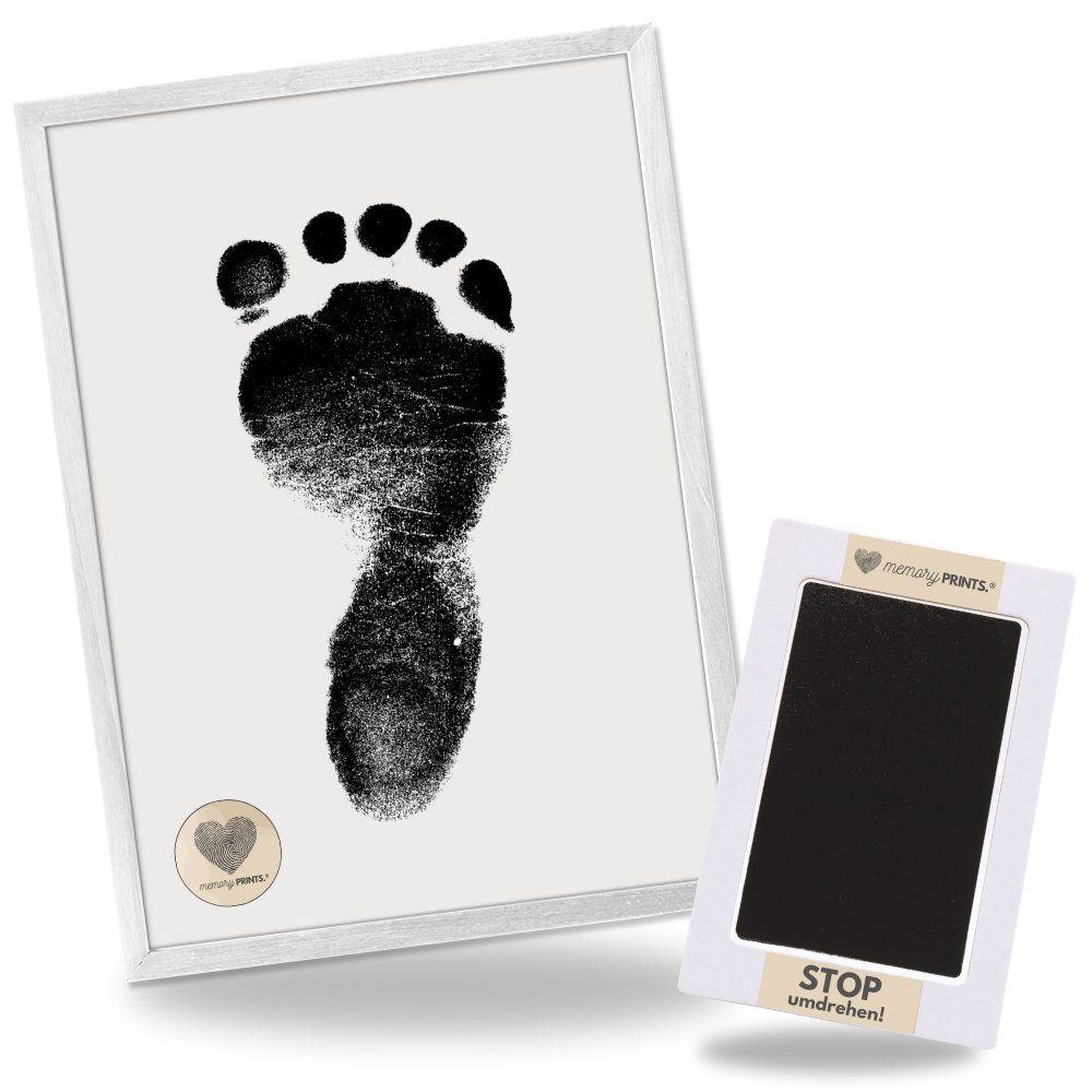 memoryPRINTS. Baby Handabdruck Fußabdruck - Abdruckset tintenfreies Stempelkissen (1-tlg) mit Rahmen A7 weiß