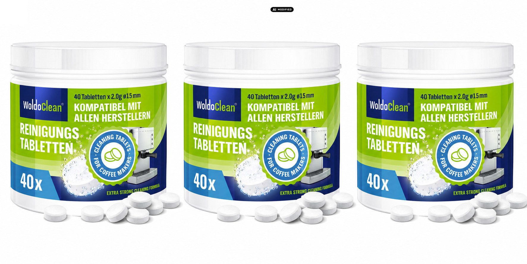 WoldoClean WoldoClean Reinigungstabletten Kaffeemaschine 3er Set Reinigungstabletten (40-St. Vorteilspack mit Vorrat für zahlreiche Reinigungszyklen)