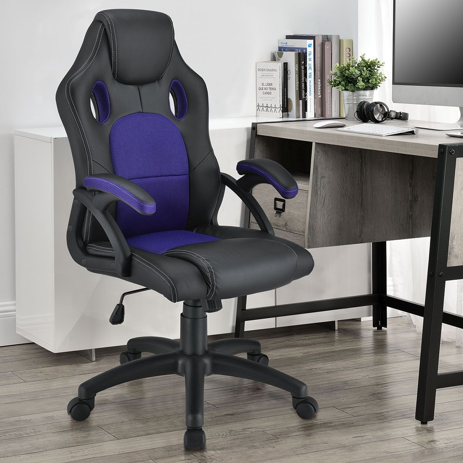 Juskys Gaming-Stuhl Montreal, Violett und Ergonomisch Schwarz, kippbar Sitzfläche, Rückenlehne Sitzfläche geformte