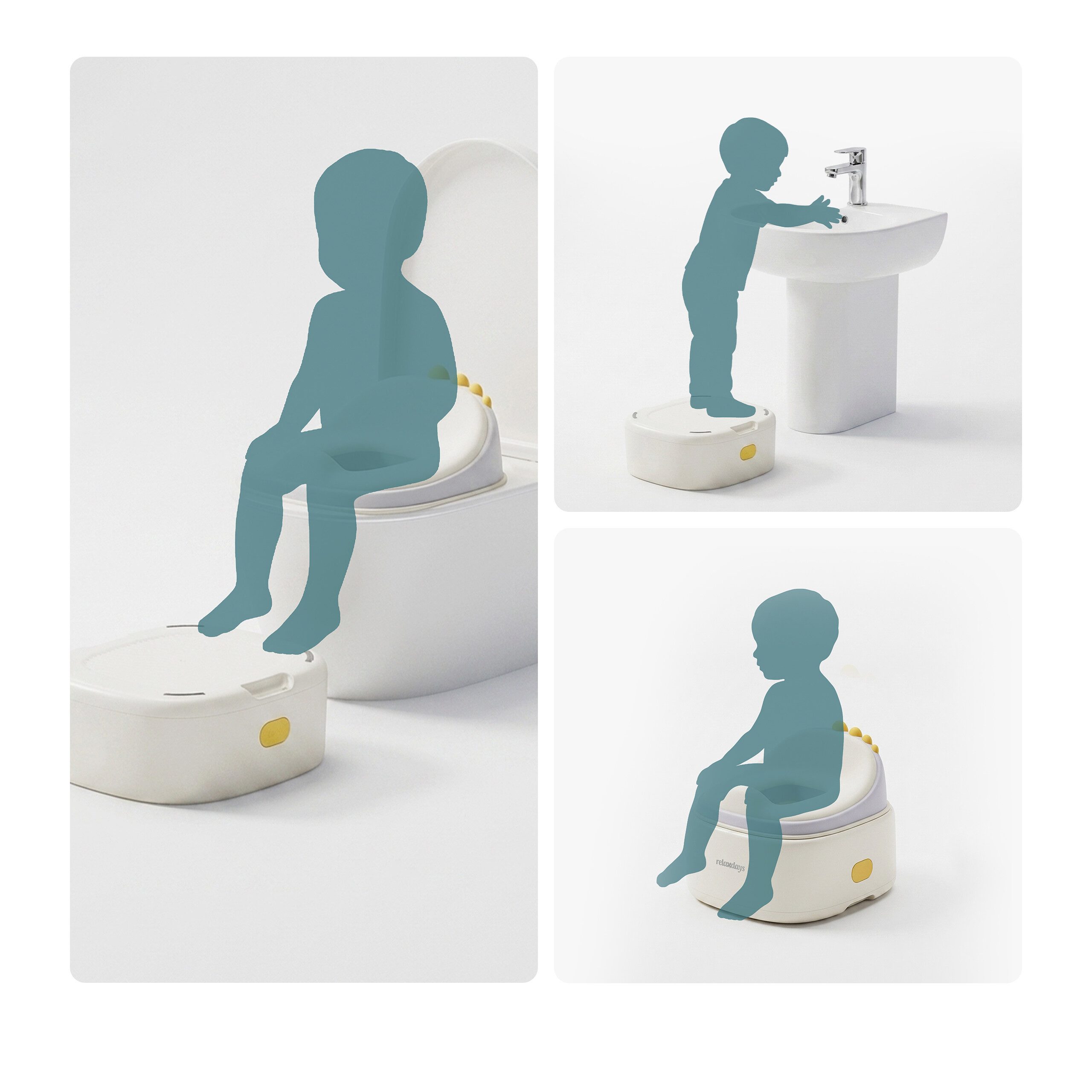 relaxdays Toilettentrainer Töpfchen 4-in-1 Dino mit Deckel, Creme