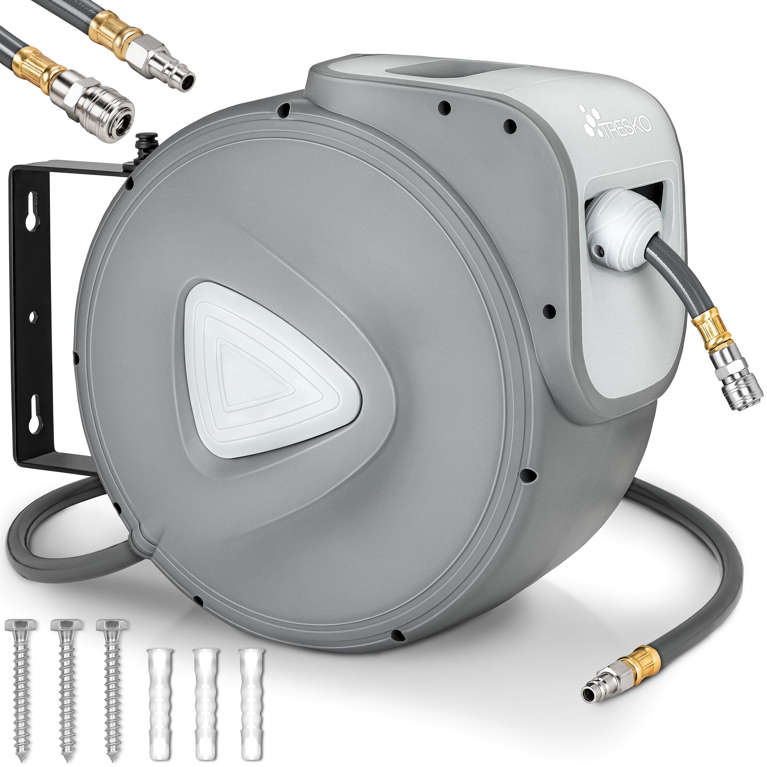 TRESKO Schlauchbox Druckluftschlauch Aufroller Automatik 10 - 30m - 1/4" Anschluss, Schlauchtrommel automatisch Druckluftschlauch-trommel