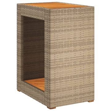 vidaXL Gartentisch Garten-Beistelltisch mit Holzplatte Beige Poly Rattan (1-St)