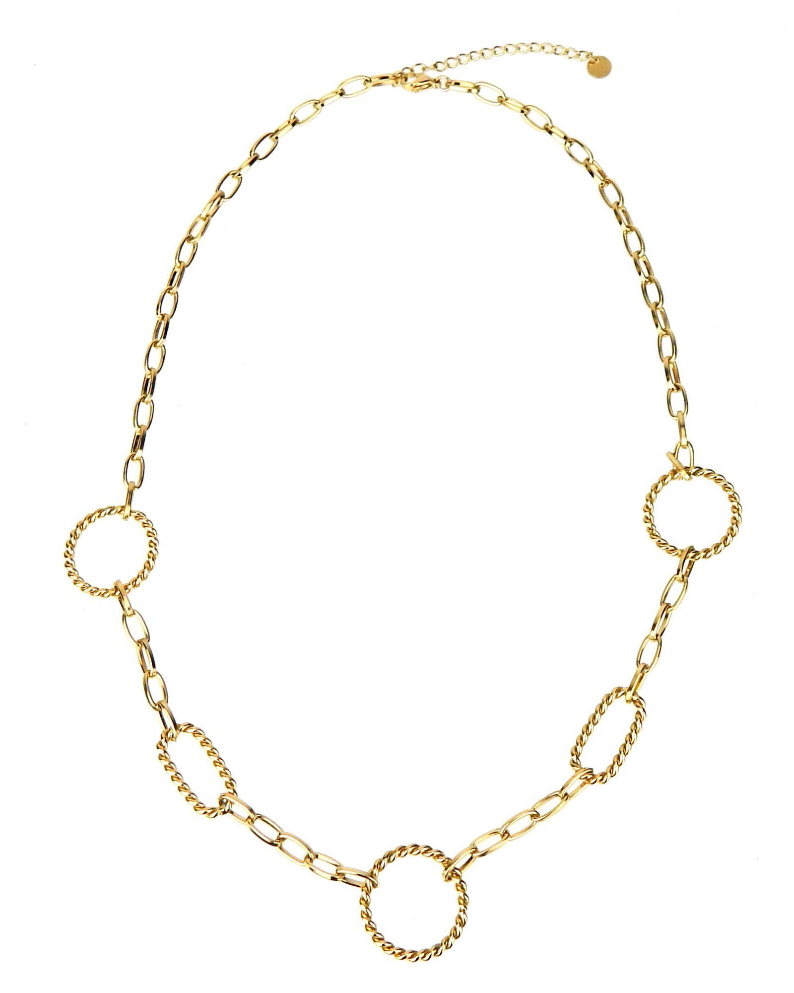 Ella Jonte Gliederkette, Halskette gold Ringe Edelstahl kurze Kette 51 - 56 cm