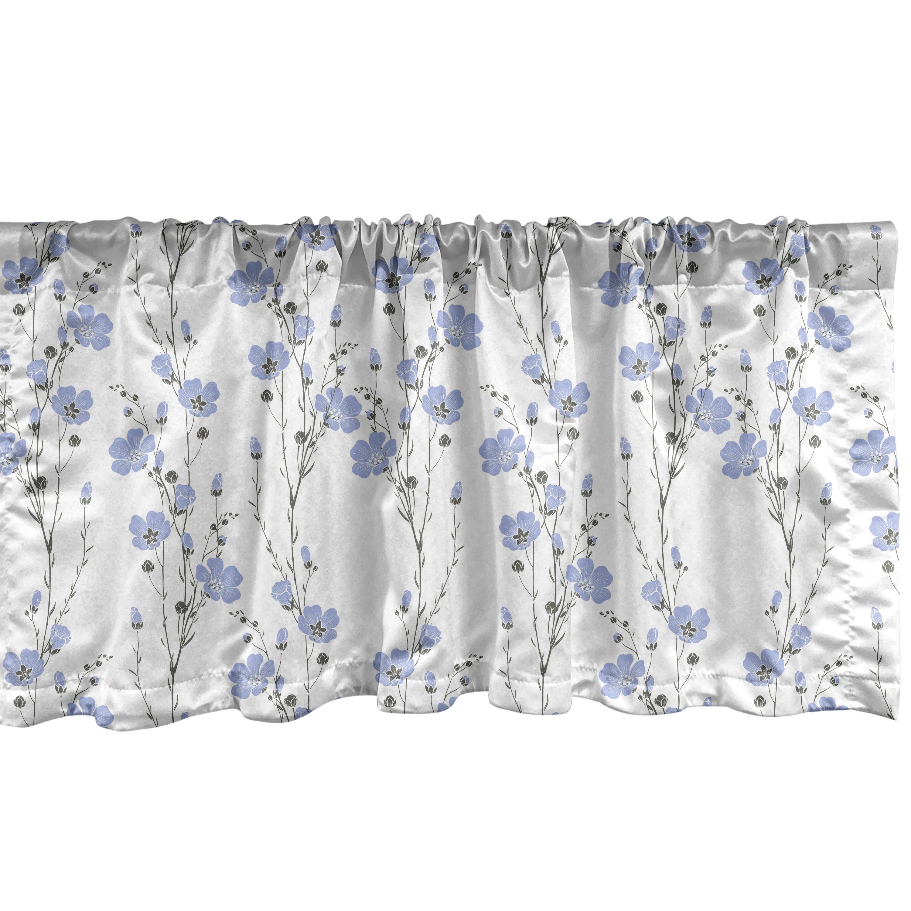 Scheibengardine Vorhang Volant für Küche Schlafzimmer Dekor mit Stangentasche, Abakuhaus, Microfaser, Botanisch Blühende Flachs-Blumen