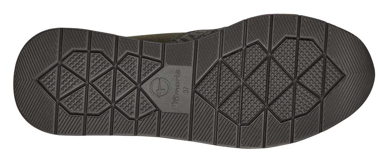 Metallic-Details kombiniert Sneaker olivgrün trendigen Tamaris mit