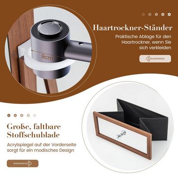 COSTWAY Schmuckschrank mit Spiegel, LED & 3 Ablagen, drehbar & abschließbar