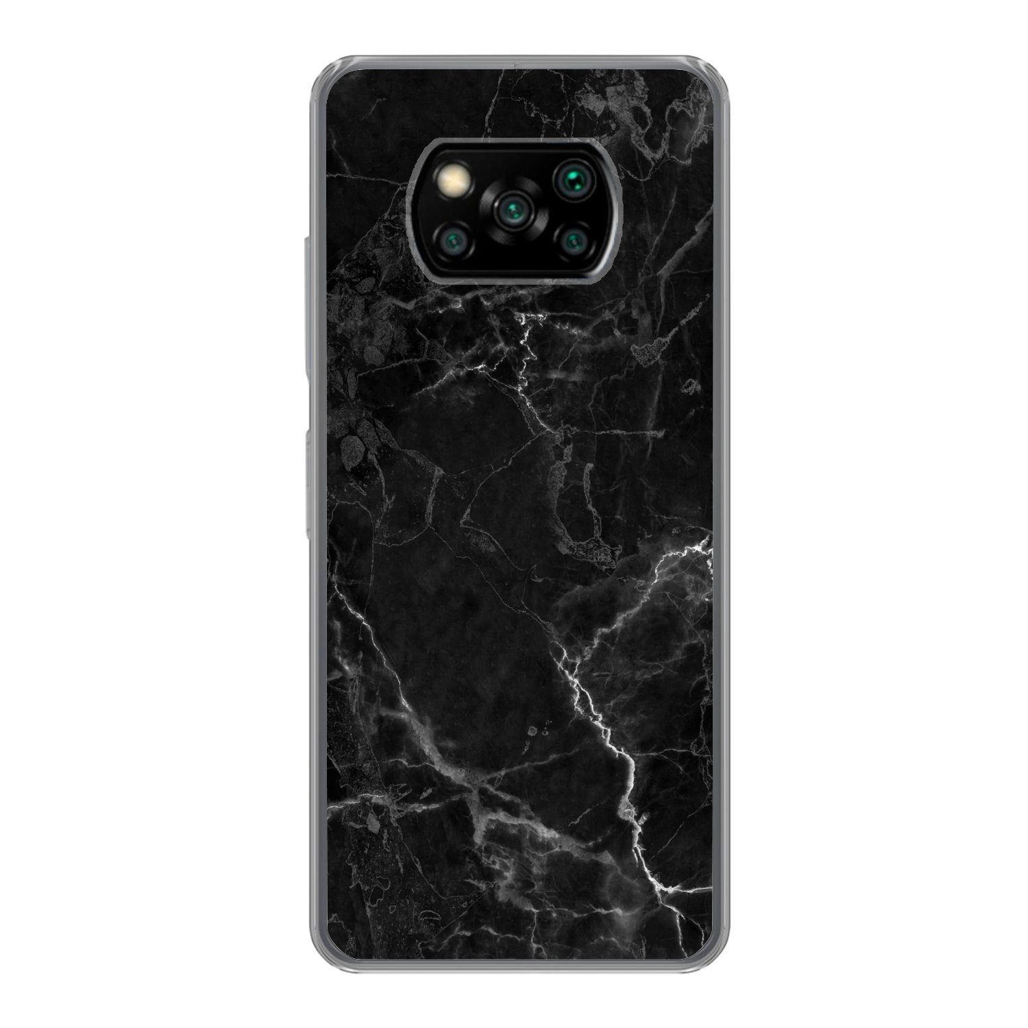 MuchoWow Handyhülle für Xiaomi Poco X3 Pro Marmor - Schwarz - Weiß - Textur - Marmoroptik, Phone Case, Silikon, Schutzhülle Dünn
