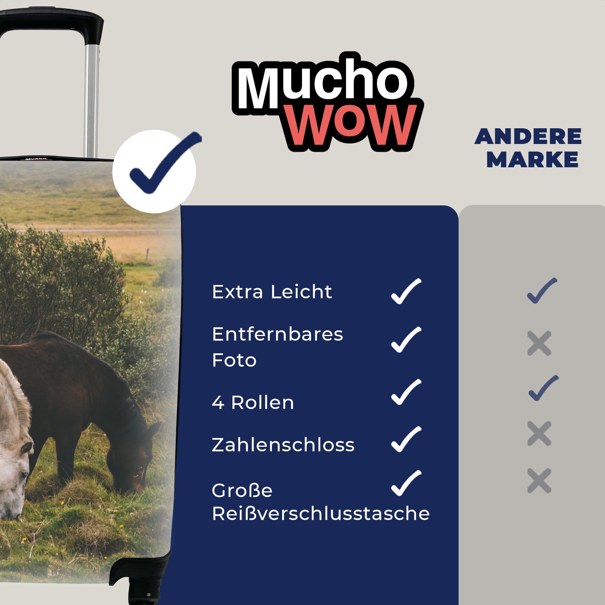 4 Handgepäck Reisekoffer - Ferien, Pferde Schwarz MuchoWow Trolley, - Island, Rollen, Reisetasche Handgepäckkoffer rollen, für mit