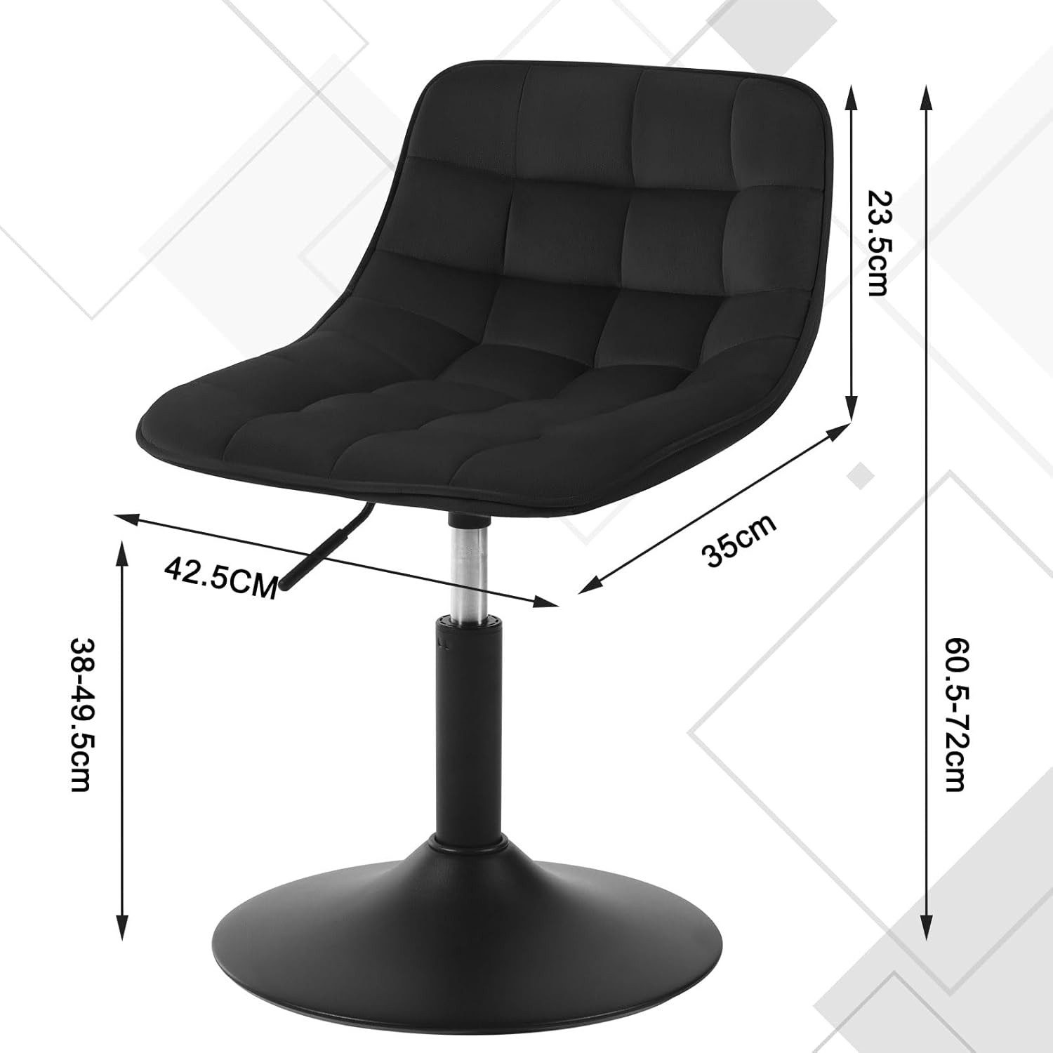 Woltu Barhocker (1 St), Schminkhocker 360° Schwenken Samt Sitz 38-49.5cm Hoch schwarz