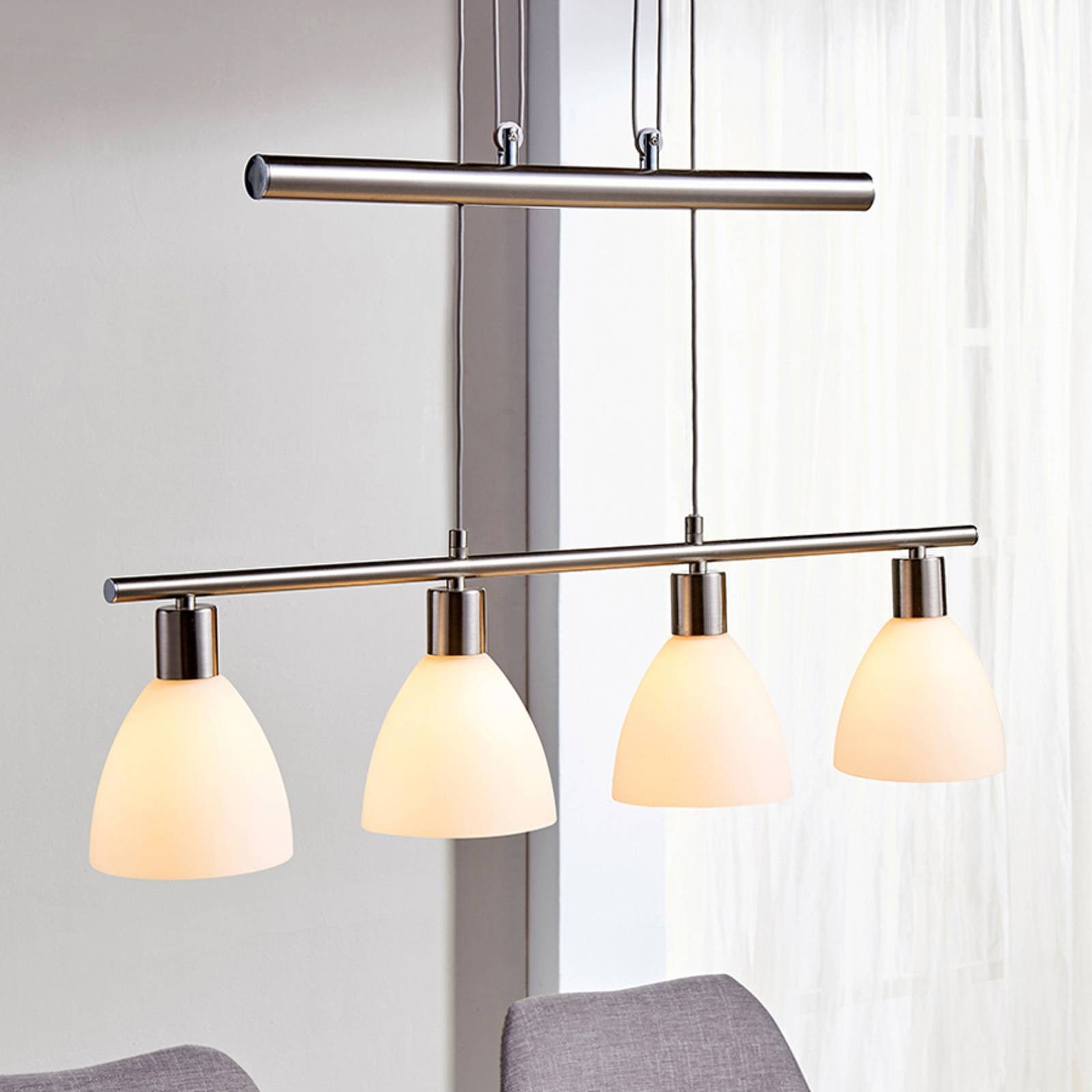 Lindby Hängeleuchte Simeon, Glas Alu IP20, 4 x 40 W