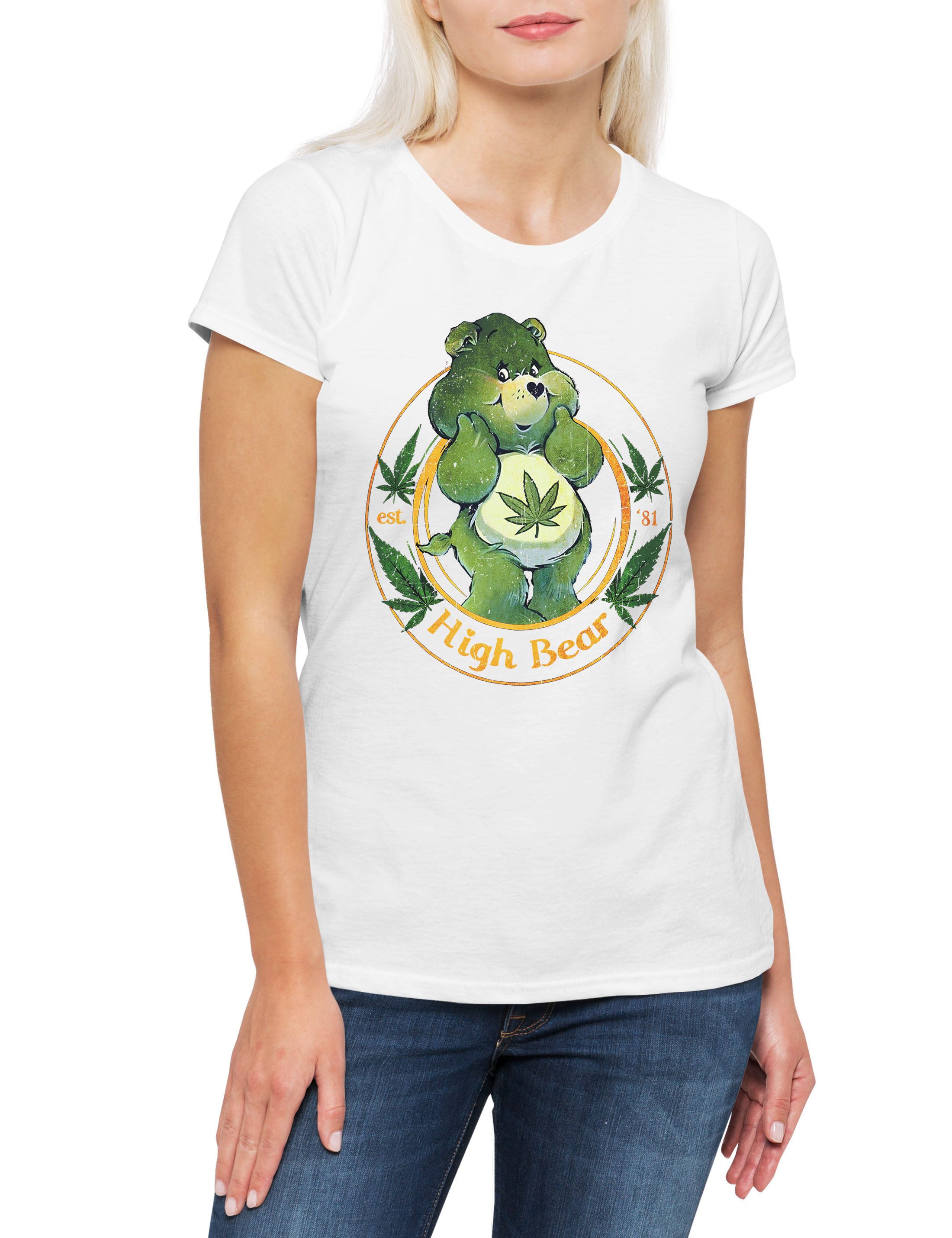 Print-Shirt High Bear Damen T-Shirt Cute Care Ganja Weed Reggae Bears Cannabis