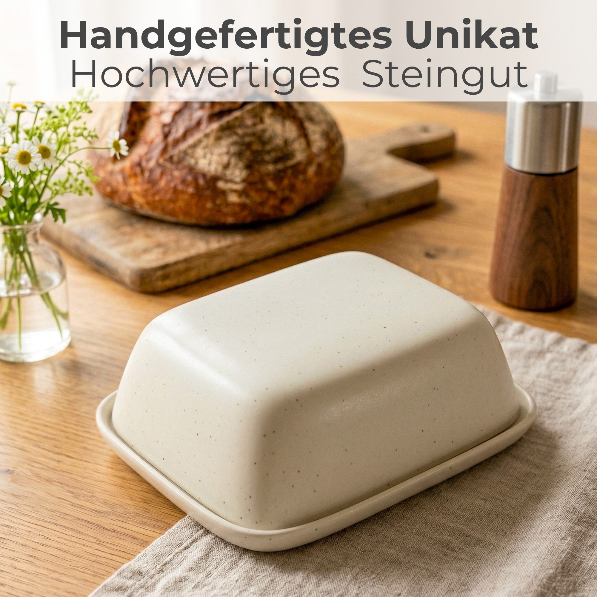 DEKAZIA Butterdose DEKAZIA® Butterdose Keramik Grau/Beige, Scandi spülmaschinenfest 250g, Keramik, (Keramik Butterdose mit Deckel Butter Aufbewahrung Spülmaschinenfest, Butterdose Keramik mit Deckel, butter dish, butterschale), Handgemacht, Reaktive Glasur, Minimalistisches Skandi Design, Steingut