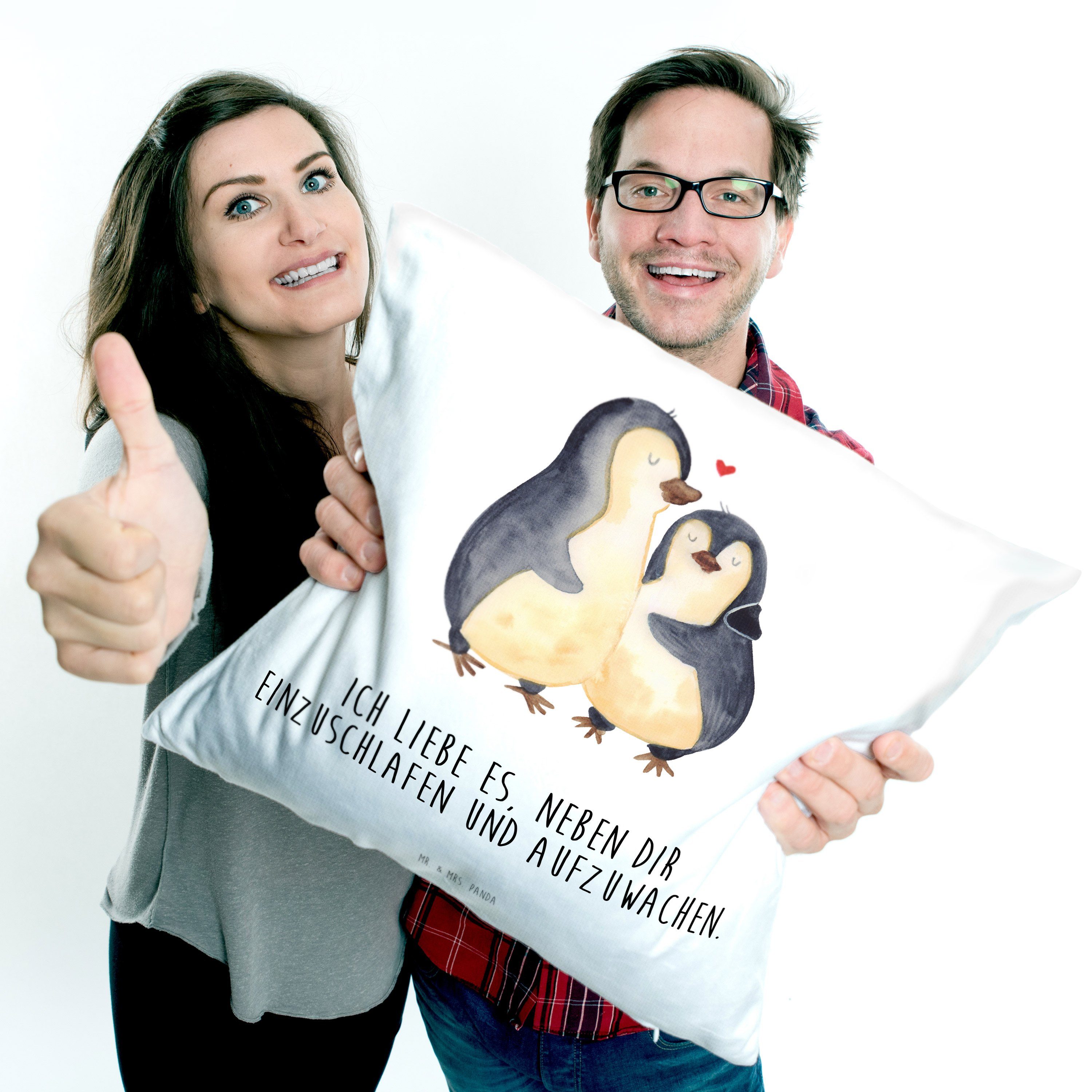 Mr. & Mrs. Panda Geschenk, Kopfkis Ehemann, für - Einschlafen Ehefrau, - Weiß Pinguine Dekokissen