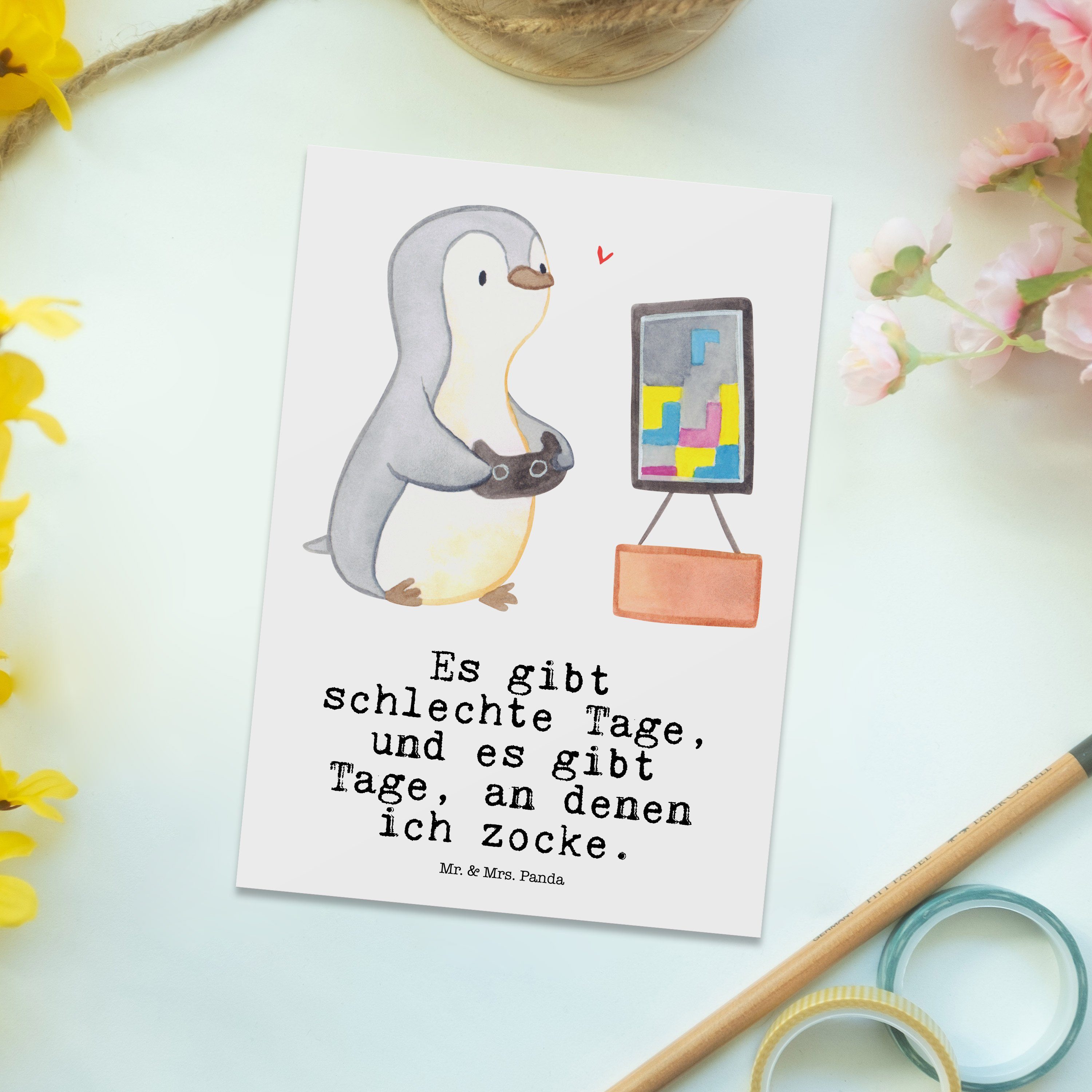 Mr. & Mrs. Tage Dankeskarte, Kar Geschenk, Pinguin Auszeichnung, Zocken - Weiß - Postkarte Panda
