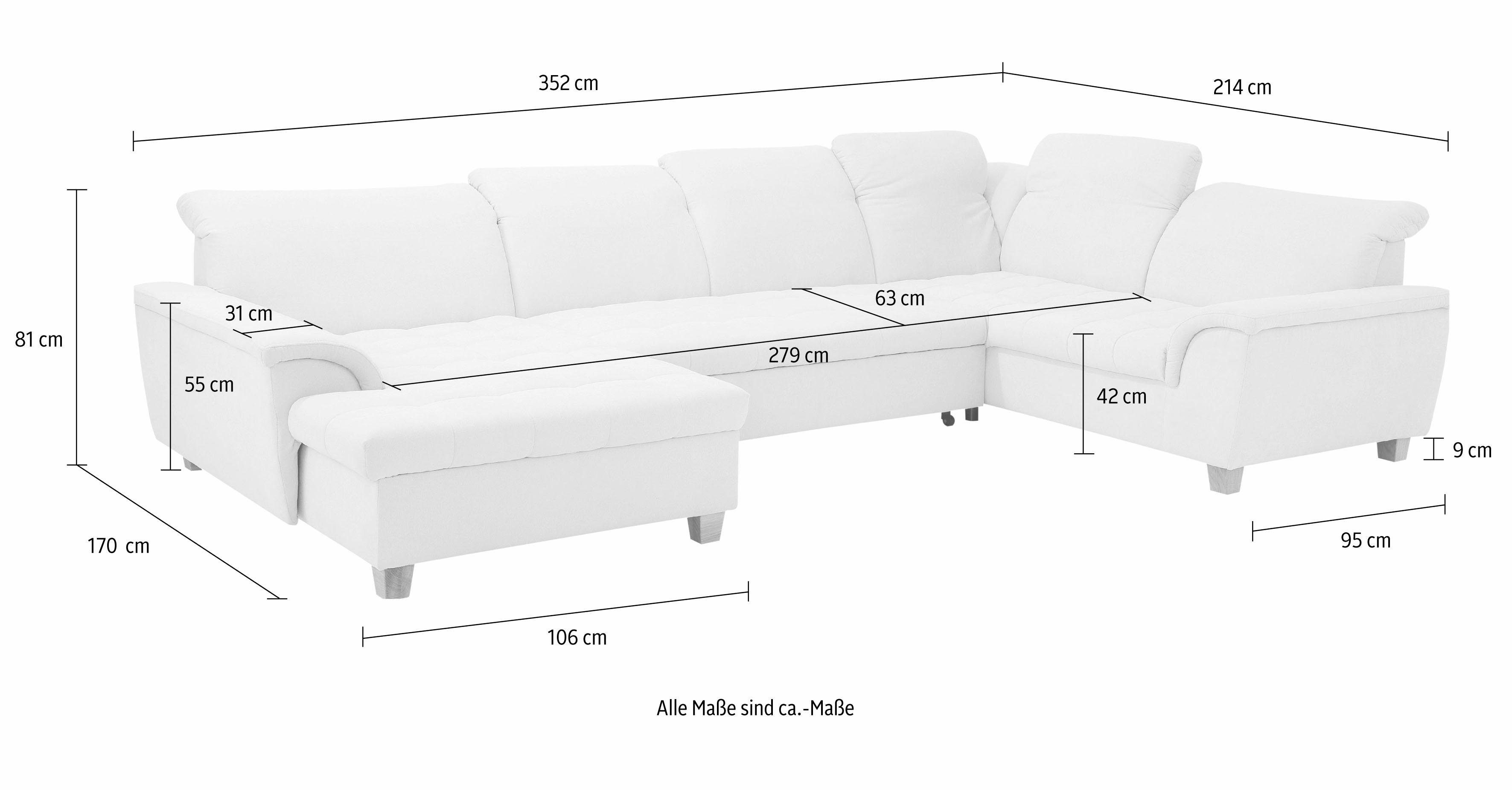 Home affaire Wohnlandschaft Lyla U-Form, wahlweise mit Rückenfunktion und zusätzlich mit Bett + Bettkasten