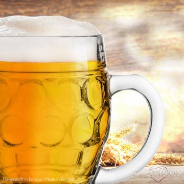 PLATINUX Bierglas Biergläser mit Henkel, Glas, 500ml (max.610ml) Bierglas Bierkrug Maßkrug mit Ornament Muster