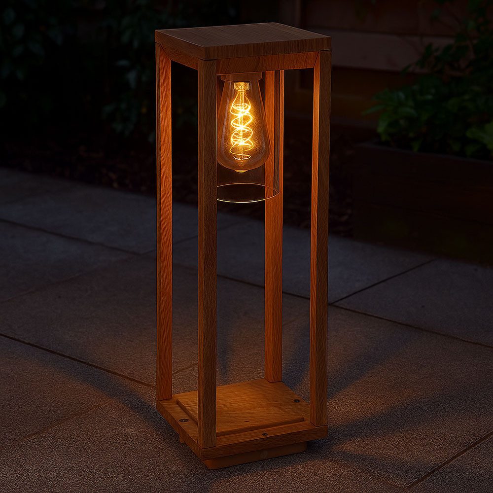 GLOBO LIGHTING Außen-Stehlampe, Leuchtmittel inklusive, Warmweiß, LED Außenleuchte Stehleuchte Sockellampe Holzoptik Aluminium H 50 cm