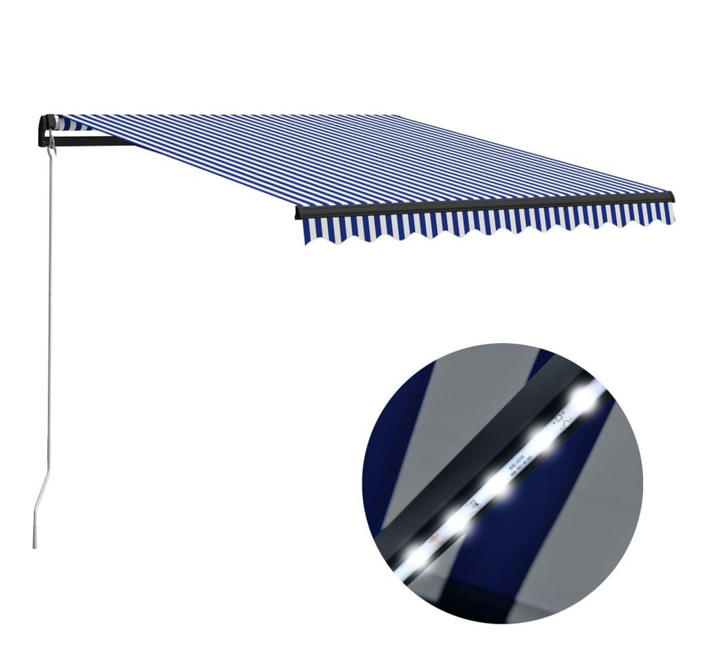 Thumbnail - vidaXL Markise Sonnenschutz Manuell Einziehbar mit LED 300x250 cm Blau & Weiß