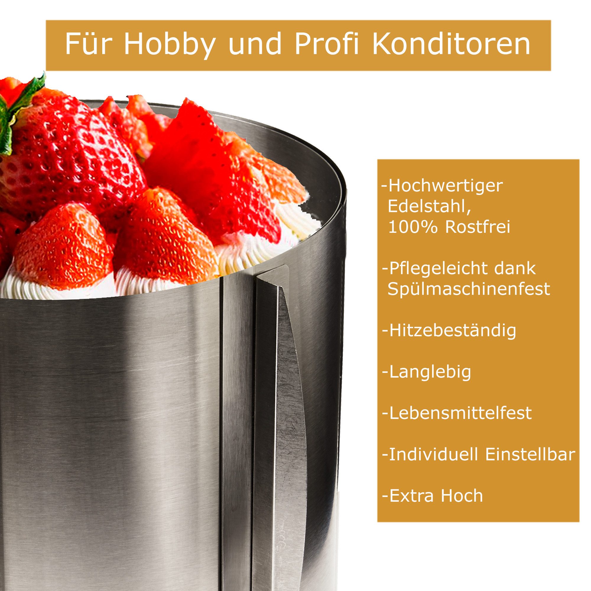 Smart-Planet Tortenring Tortenring Smart-Planet Set 4-teilig mit verstellbarem Backring hoch, 4, Edelstahl, rund