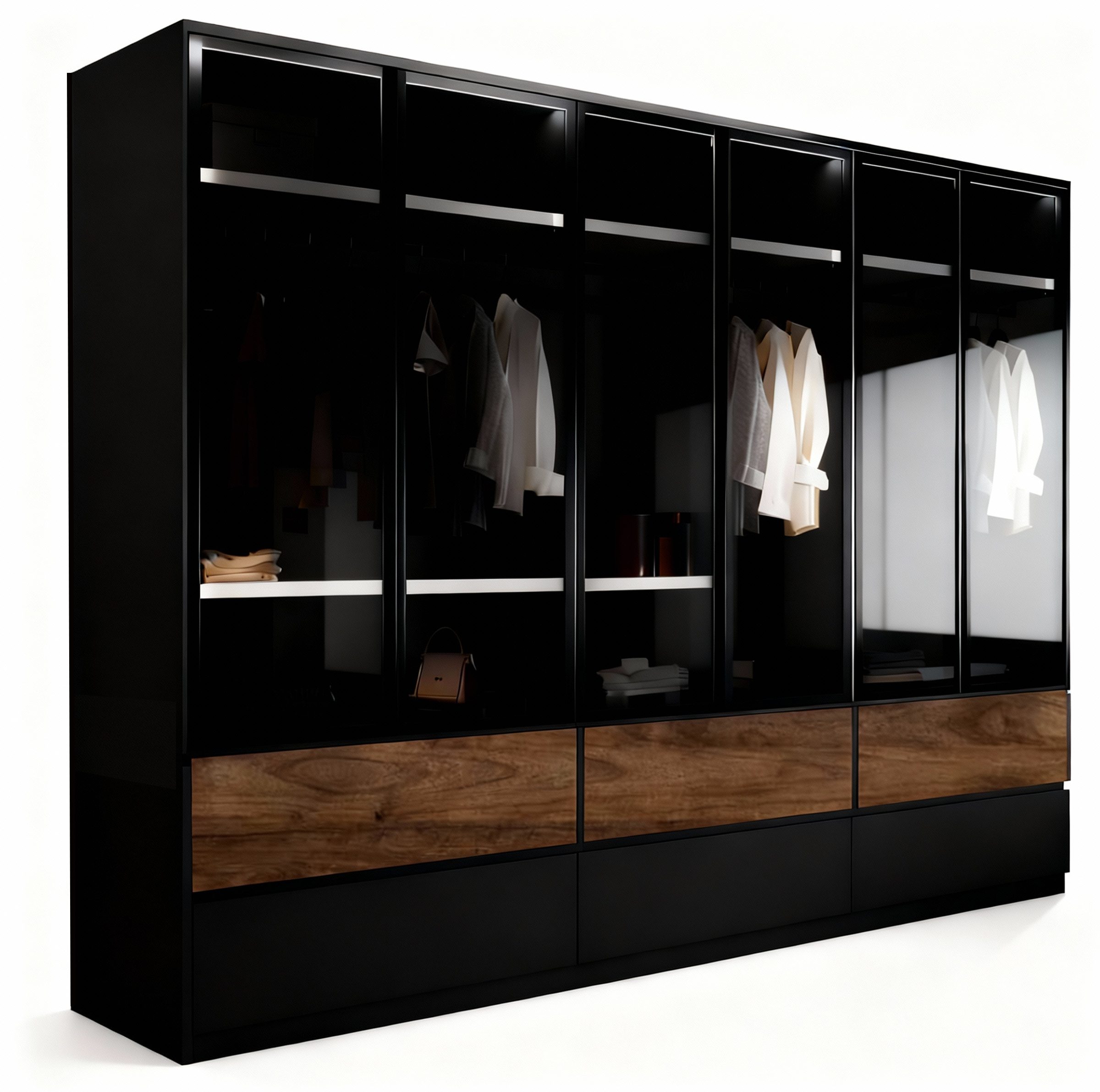 Palms-Store Kleiderschrank Drehtürenschrank Amsterdam inkl. Zubehörpaket in 6 Farben (Spar-Set) inkl. Zubehörpaket, Maße ca.: Breite: 300cm, Tiefe: 62cm, Höhe: 218cm