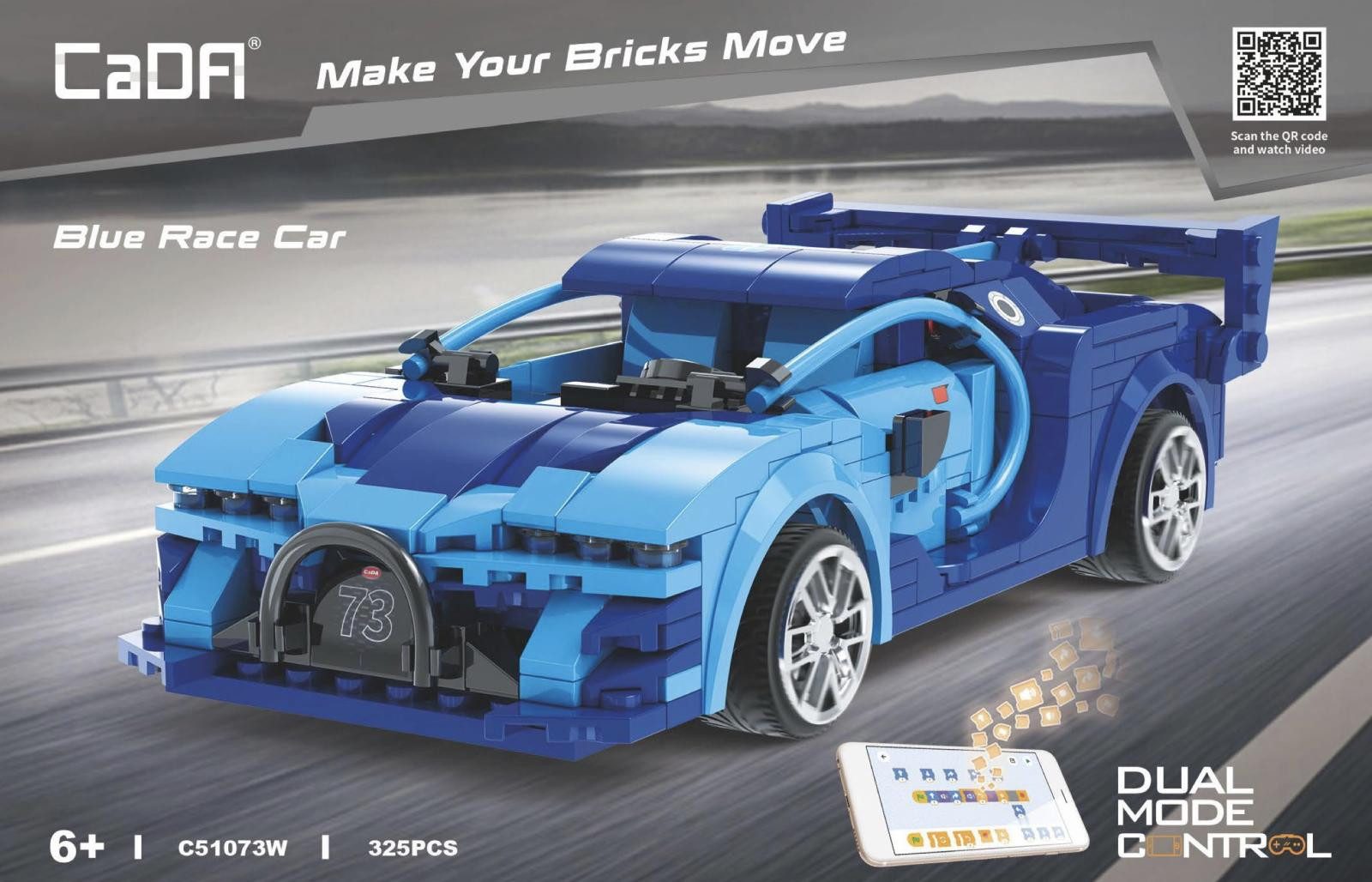CaDA CaDA Blue Race Car 1/20 (325 Teile) (neue Version) Konstruktionsspielsteine