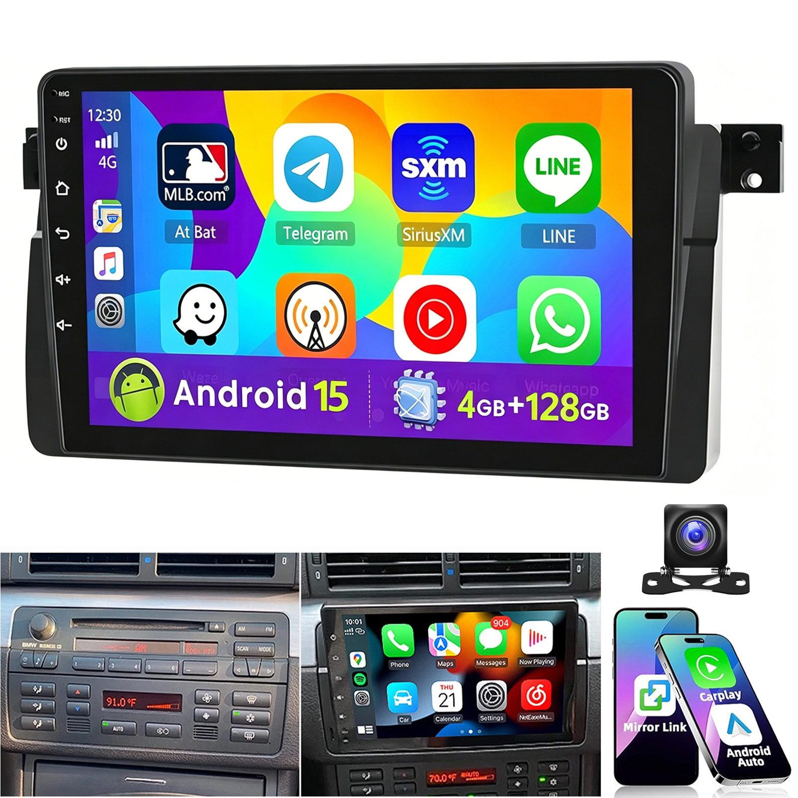 ESSGOO 9" Android 15 Autoradio für BMW 3er E46 1998–2006 Wireless CarPlay GPS Autoradio (RDS, 4+128GB(optional), 4+64GB(optional), Digitalradio (DAB), FM, AM, SWC, Carplay Android Auto Bluetooth EQ USB GPS Navi WIFI Touchscreen)