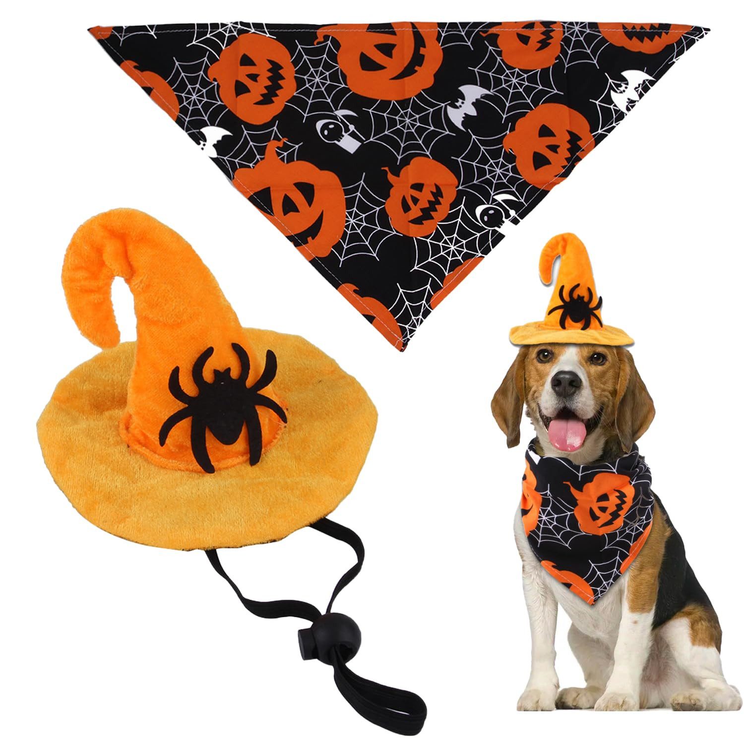 Coonoor Hundekostüm Halloween Haustier Kostüm, Zauberer & Hexenhut für Hunde und Katzen, Halloween Party Outfit für Haustiere