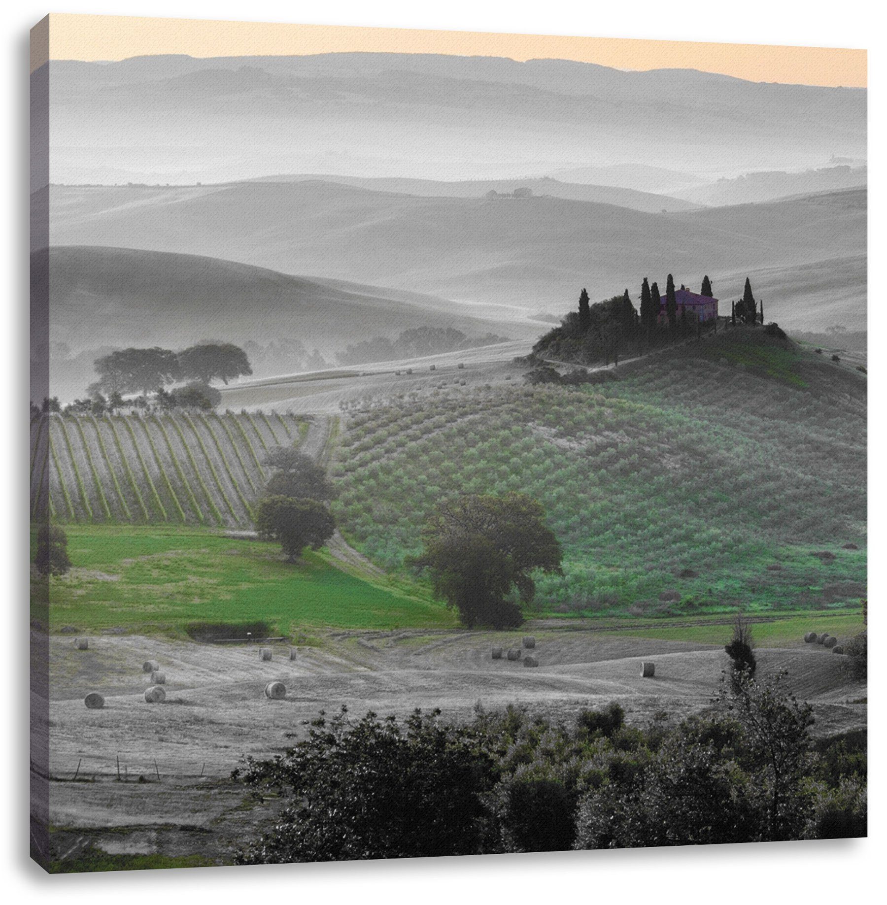 Toskana fertig inkl. St), Landschaft Zackenaufhänger Leinwandbild (1 Leinwandbild bespannt, Pixxprint Landschaft, Toskana herrliche herrliche