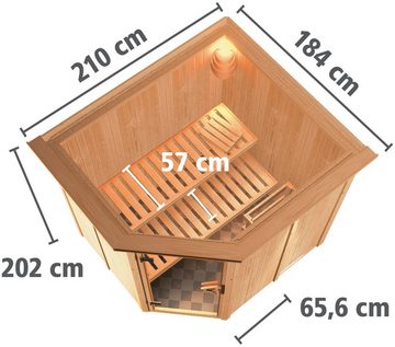 Karibu Sauna Laila, BxTxH: 210 x 184 x 202 cm, 68 mm, (Set) 3,6-kW-Bio-Plug & Play Ofen mit externer Steuerung