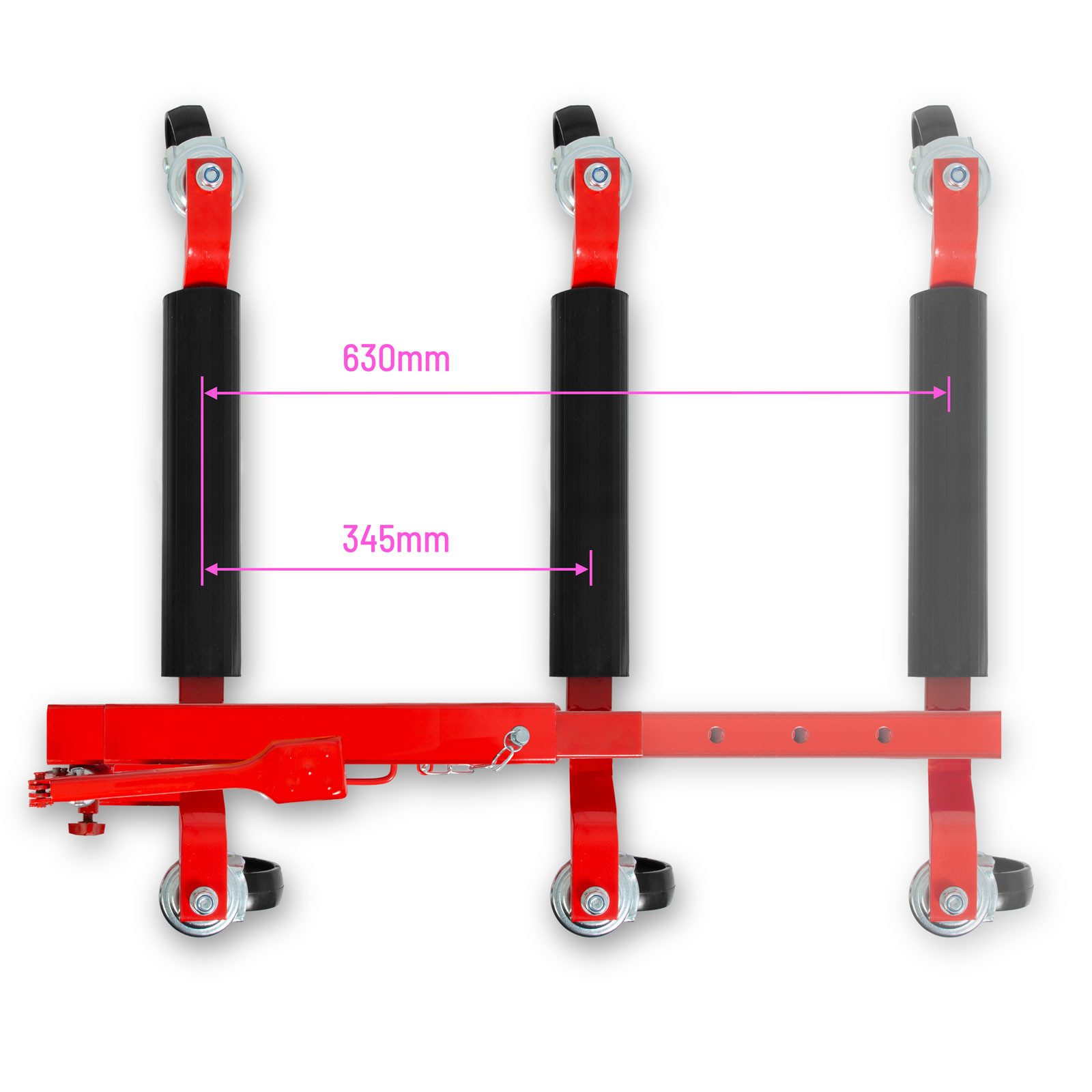 EBERTH Rangierwagenheber Rangierhilfe hydraulisch, 680 kg Tragkraft, max. Hubhöhe: 28,5 cm, für max. Reifenbreite 300 mm, min. Spannweite 345 mm