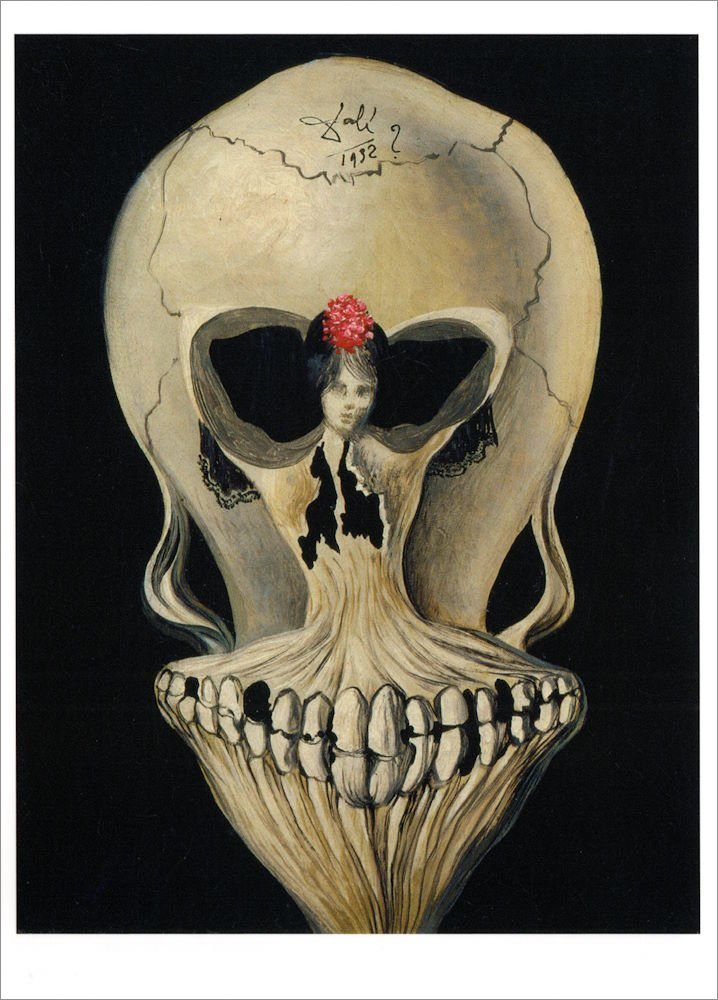 Postkarte Kunstkarte Salvador Dalí "Totenkopf mit Tänzerin"