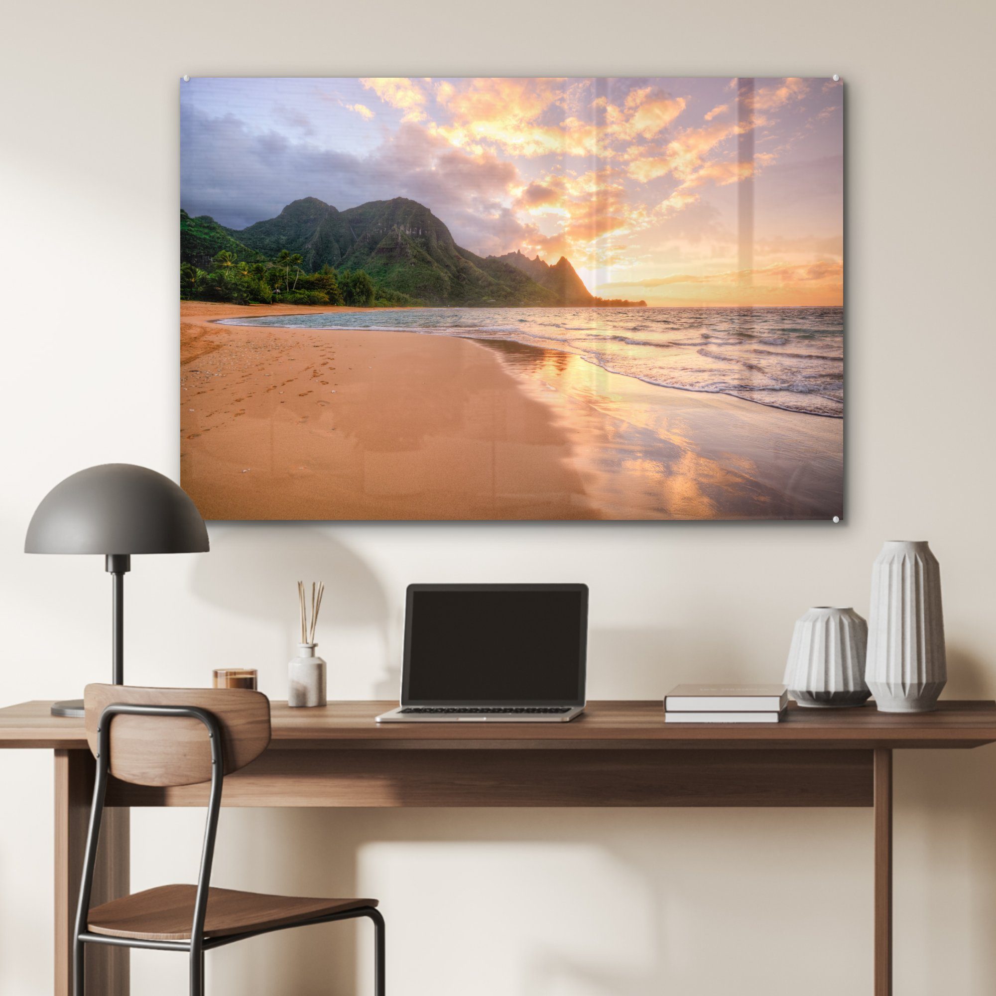 MuchoWow Acrylglasbild Sonnenuntergang Schlafzimmer (1 St), & Wohnzimmer auf Kauai, Acrylglasbilder
