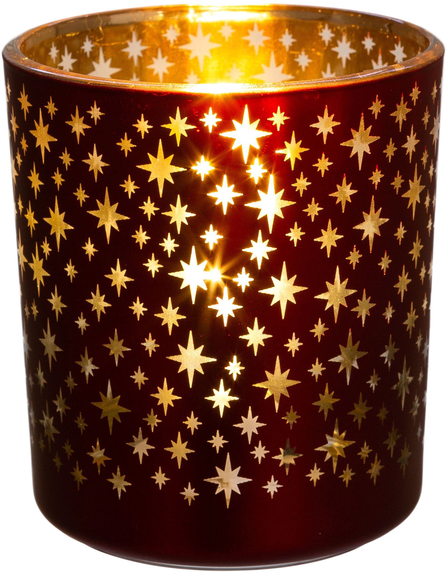 Weihnachtsdeko Teelichthalter Innenseite goldfarbener Creativ deco (4 St), rot mit