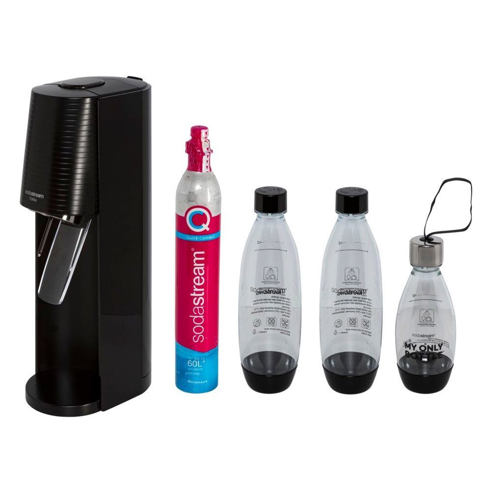 SodaStream Wassersprudler TERRA Vorteilspack, &CO2-Zylinder,1L, 0,5  LKunststoff-Flasche, Dosierstärke über Dosierungsknopf individuell  einstellbar