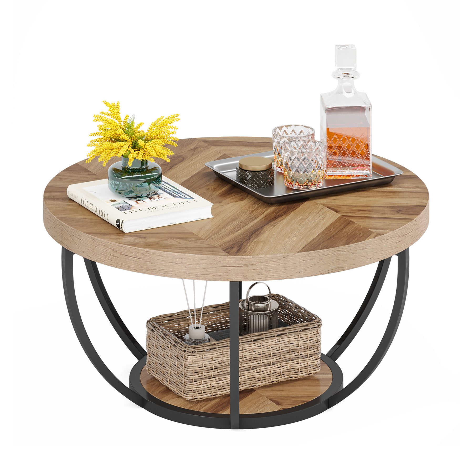 Tribesigns Couchtisch Runde Kaffeetisch Beistelltisch, Industrial 2-Tier-Kr günstig online kaufen