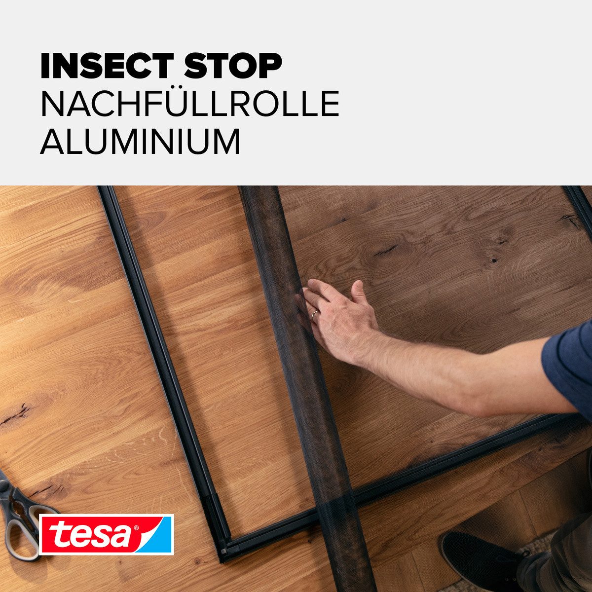 tesa Fliegengitter-Gewebe Nachfüllrolle Aluminium - Alu-Gitter Ersatzrolle für Fliegengitter, (Packung, 1-St., Nachfüllrolle), INSECT STOP 100 cm x 120 cm